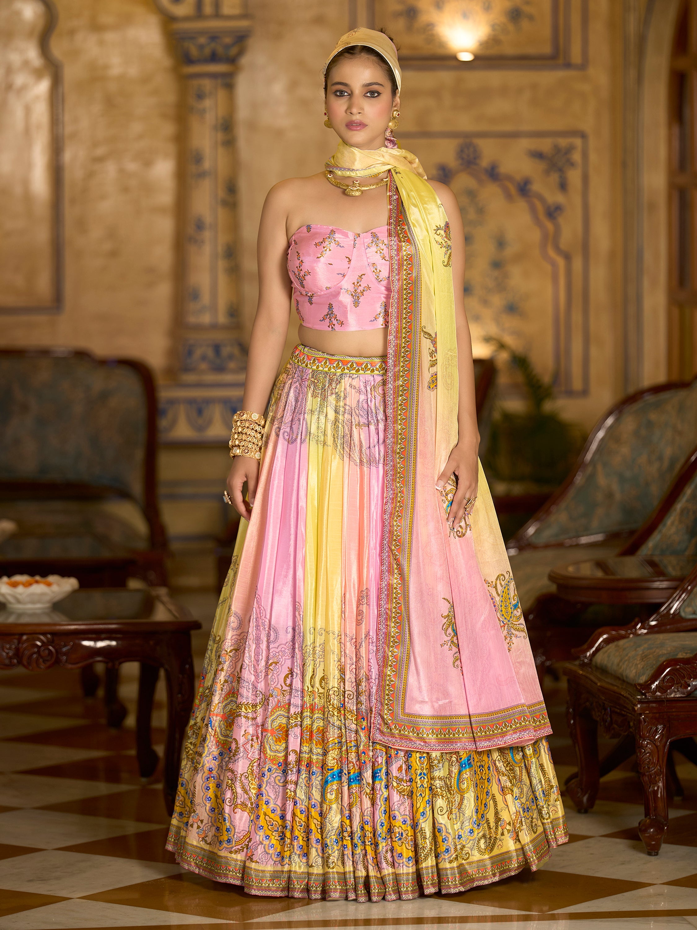 Women's Multi Chinon Lehengas