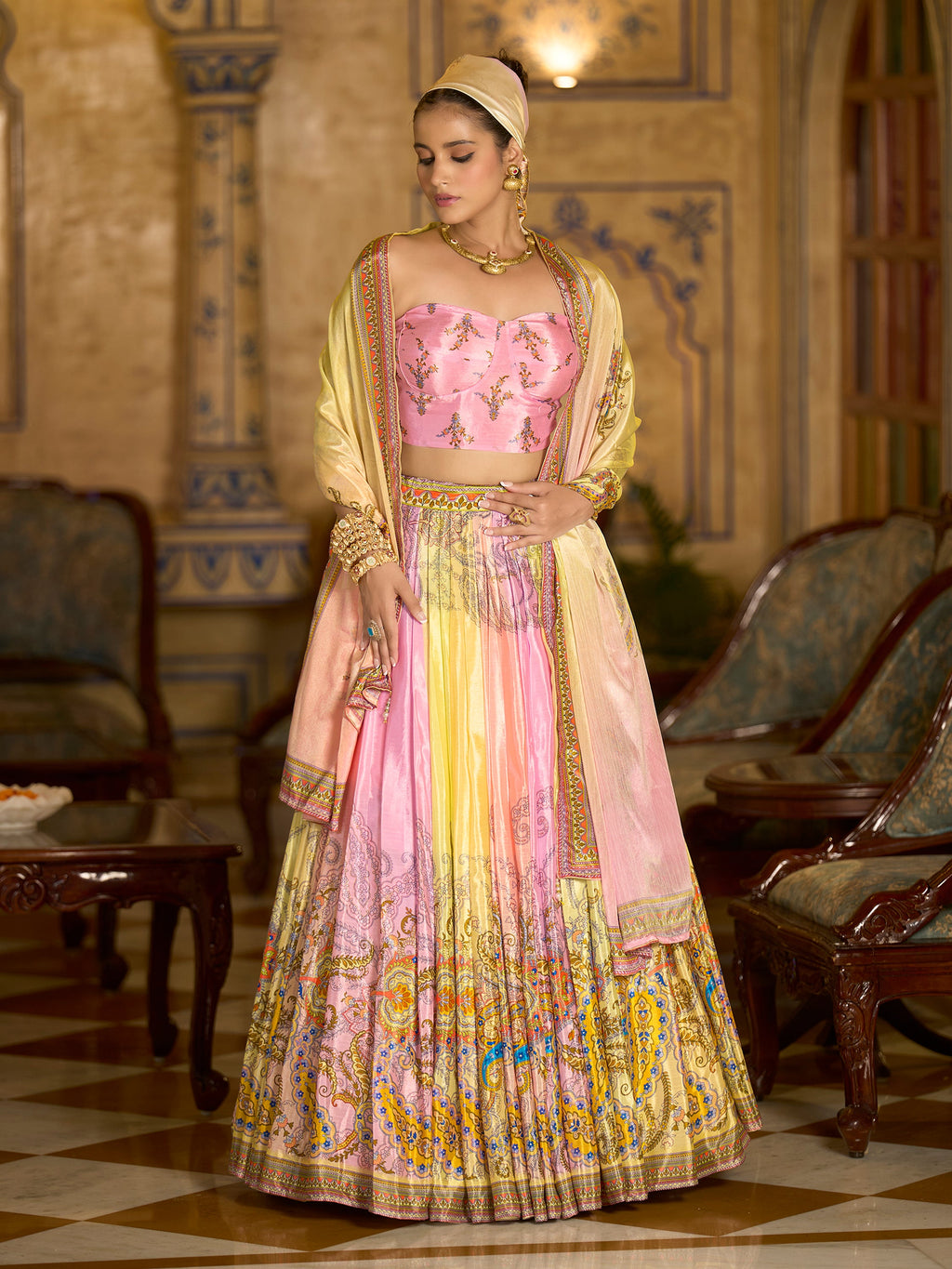 Women's Multi Chinon Lehengas