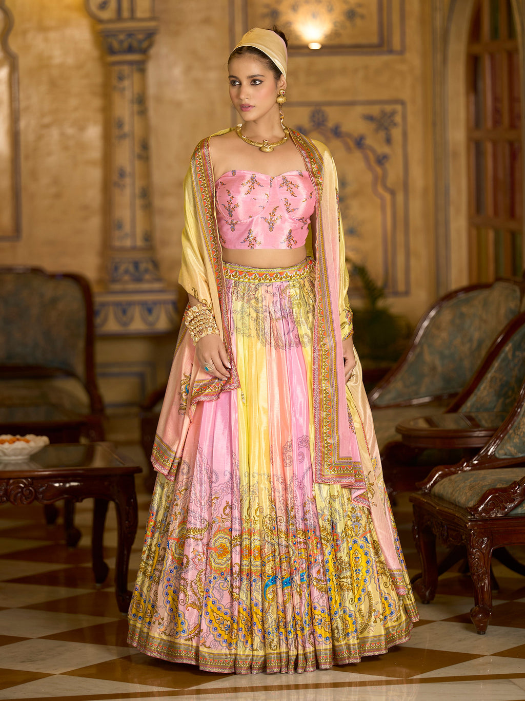 Women's Multi Chinon Lehengas