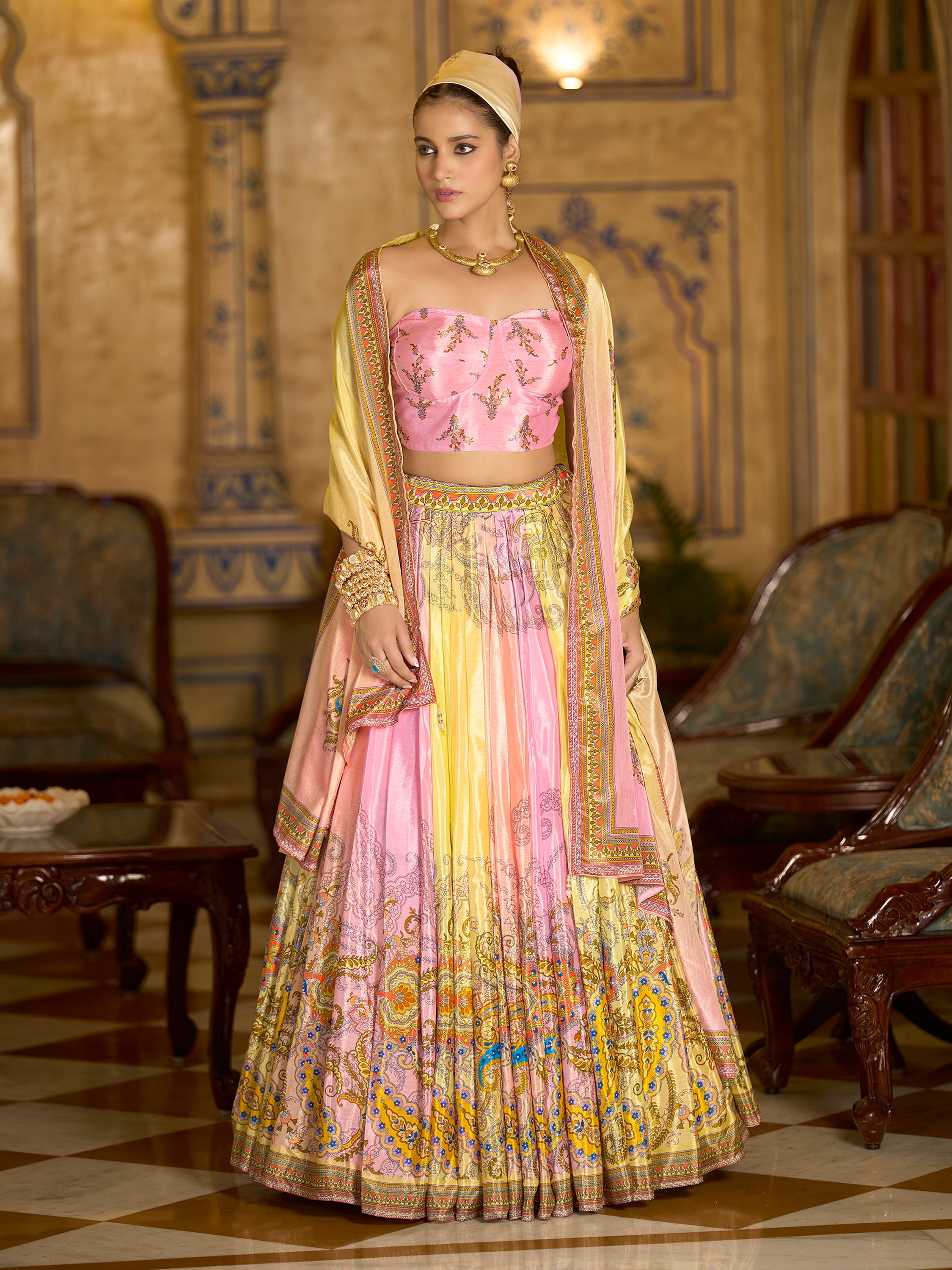Women's Multi Chinon Lehengas