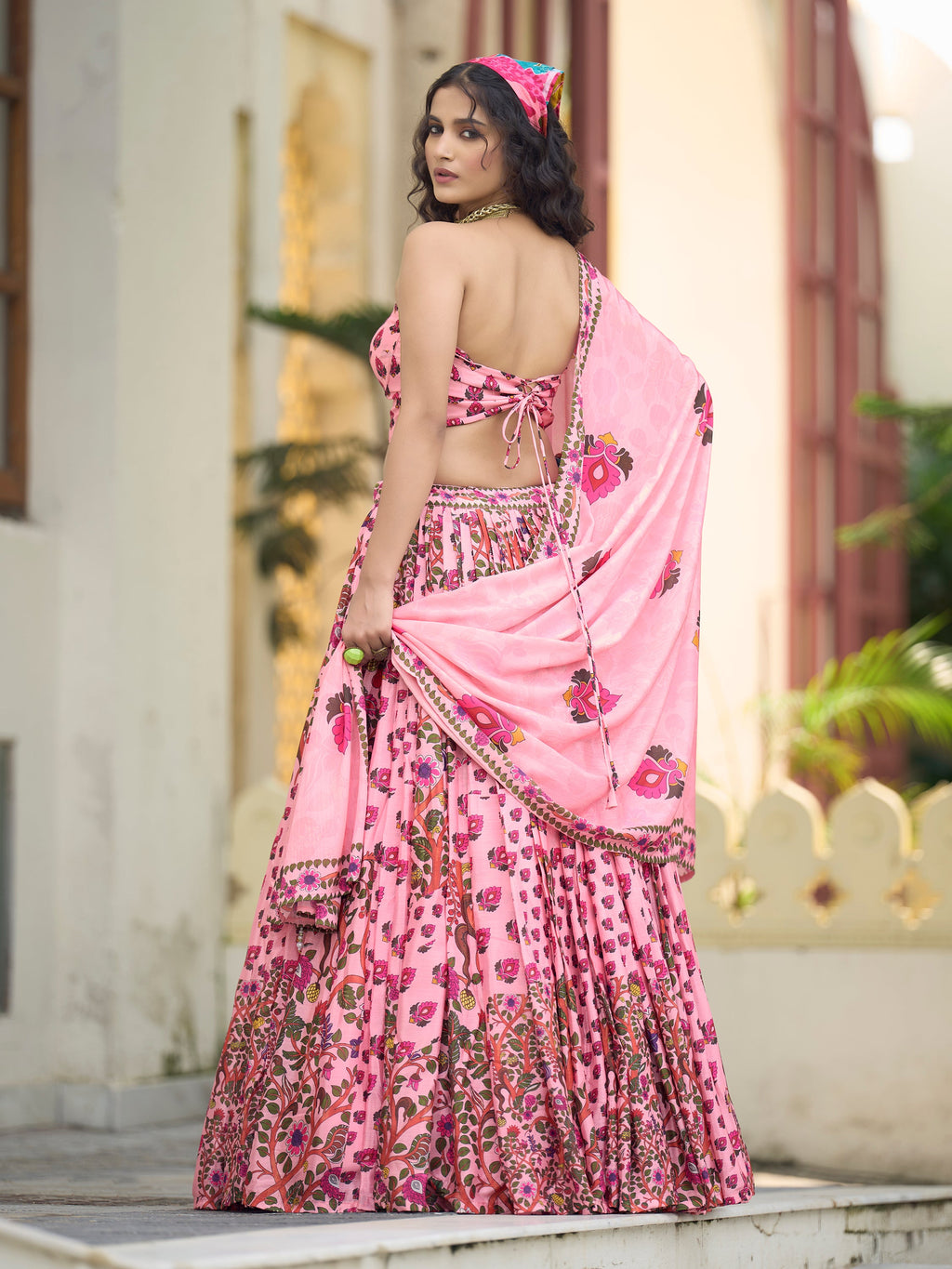 Women's Pink Chinon Lehengas