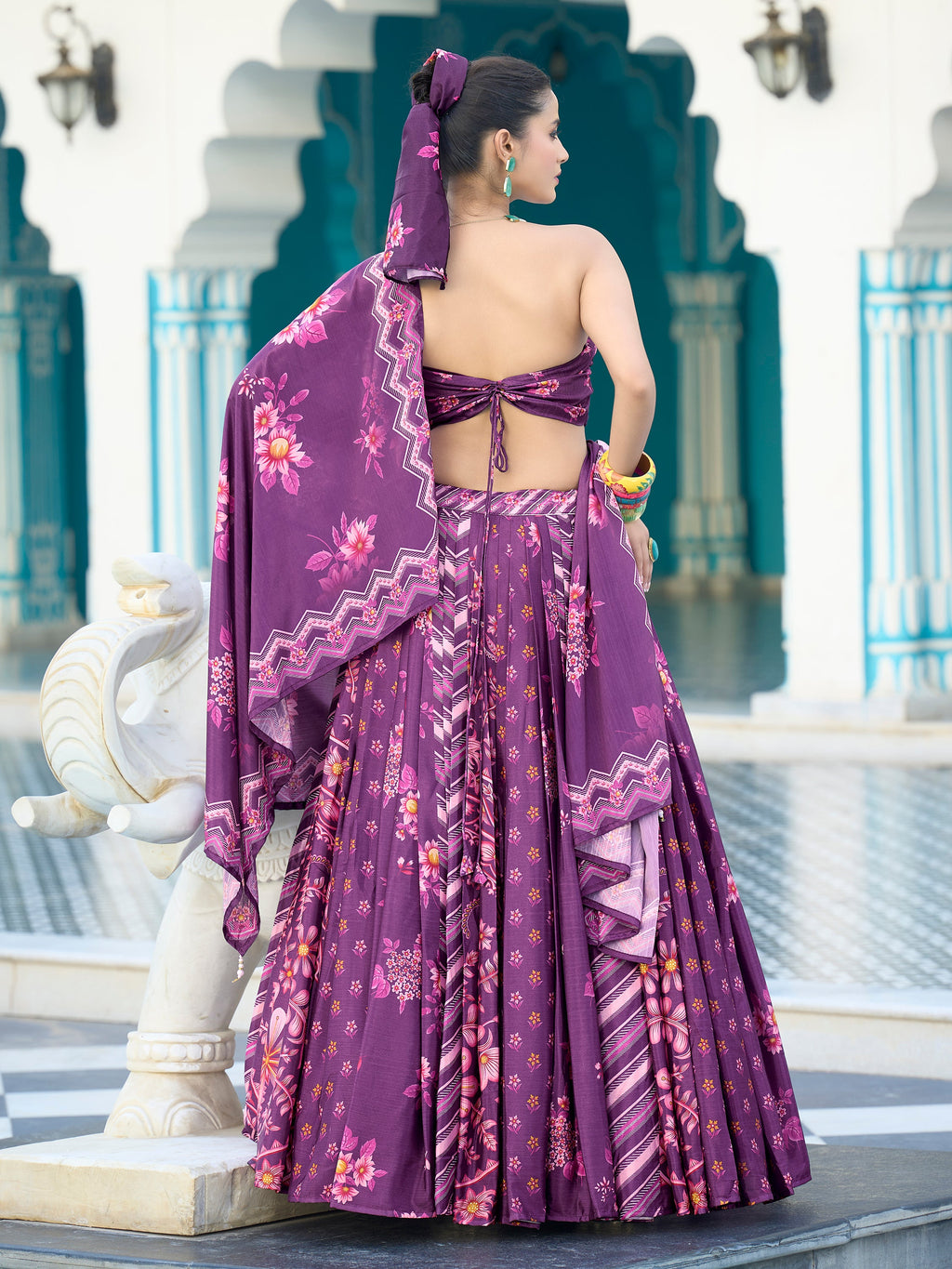 Women's Purple Chinon Lehengas