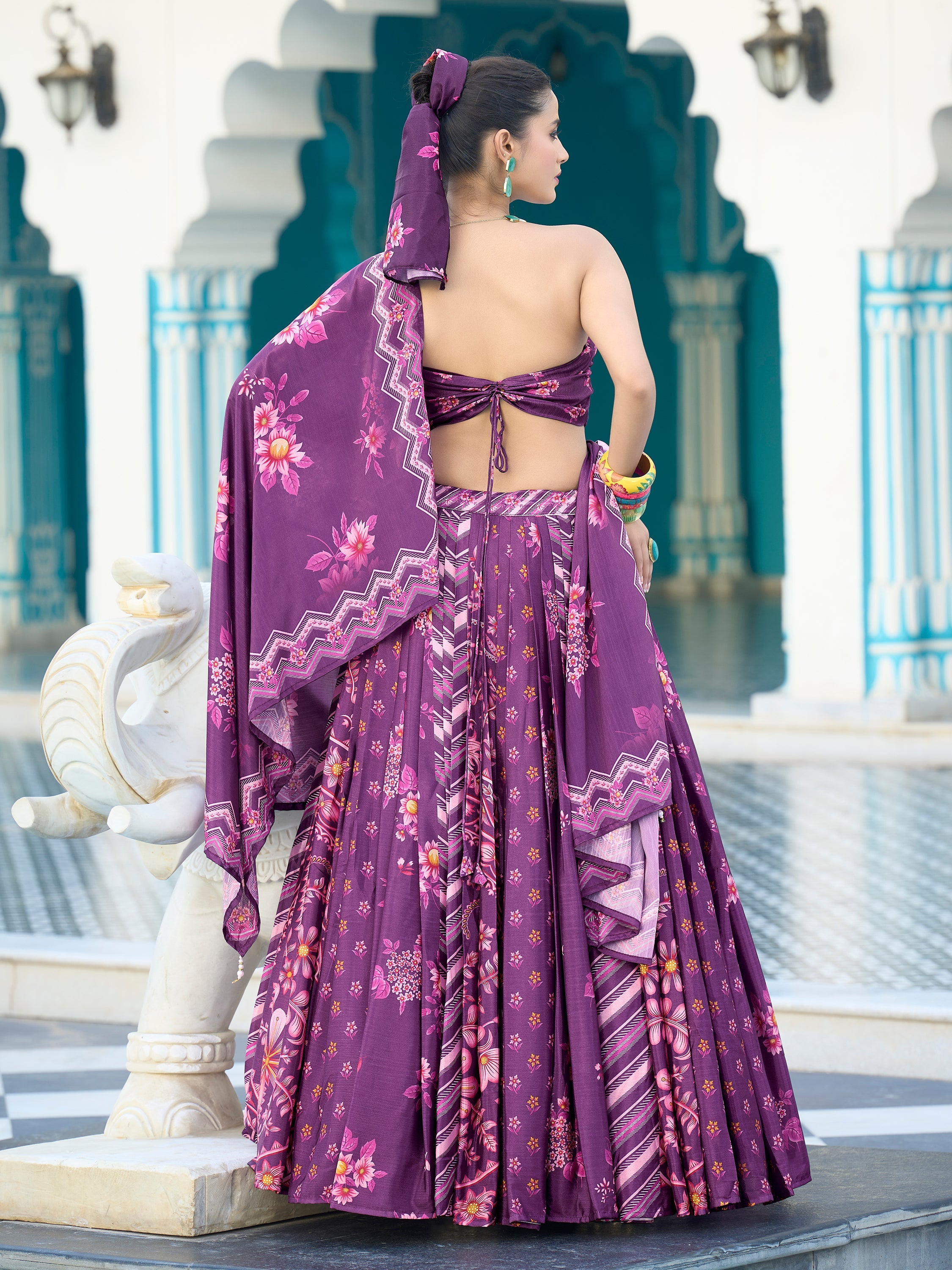 Women's Purple Chinon Lehengas