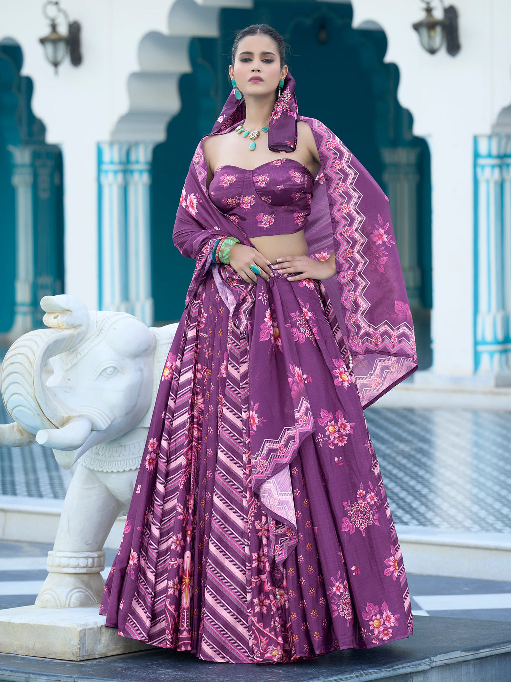 Women's Purple Chinon Lehengas