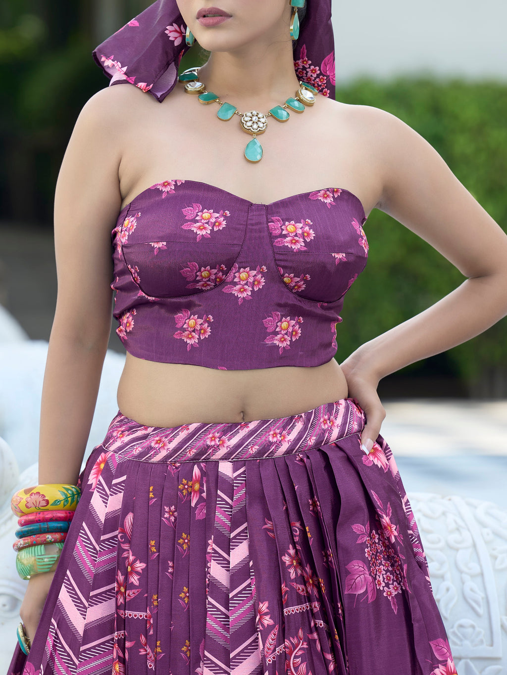 Women's Purple Chinon Lehengas