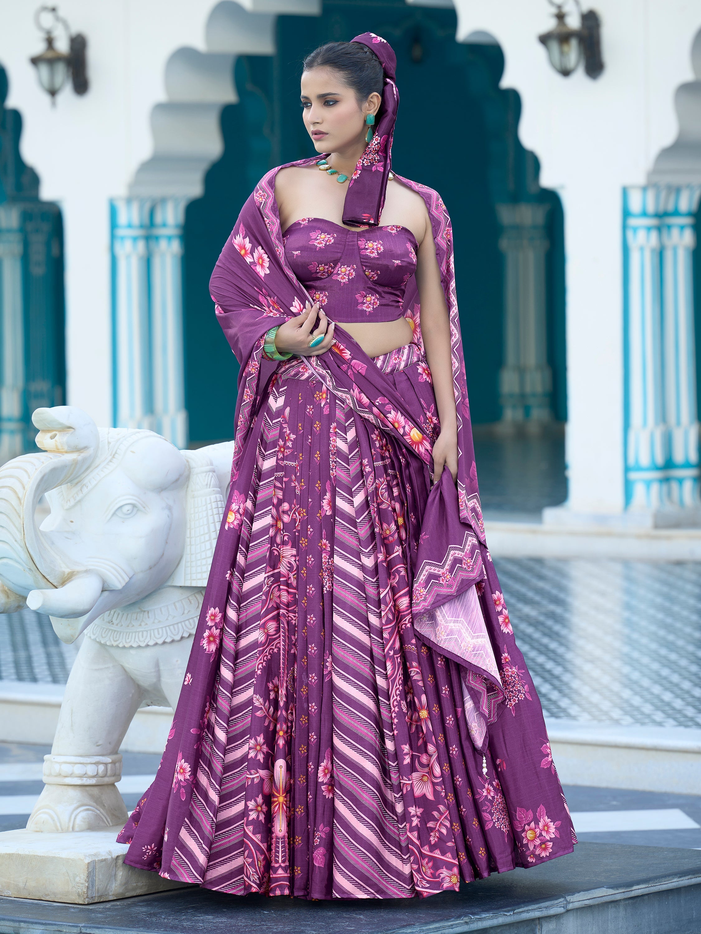 Women's Purple Chinon Lehengas