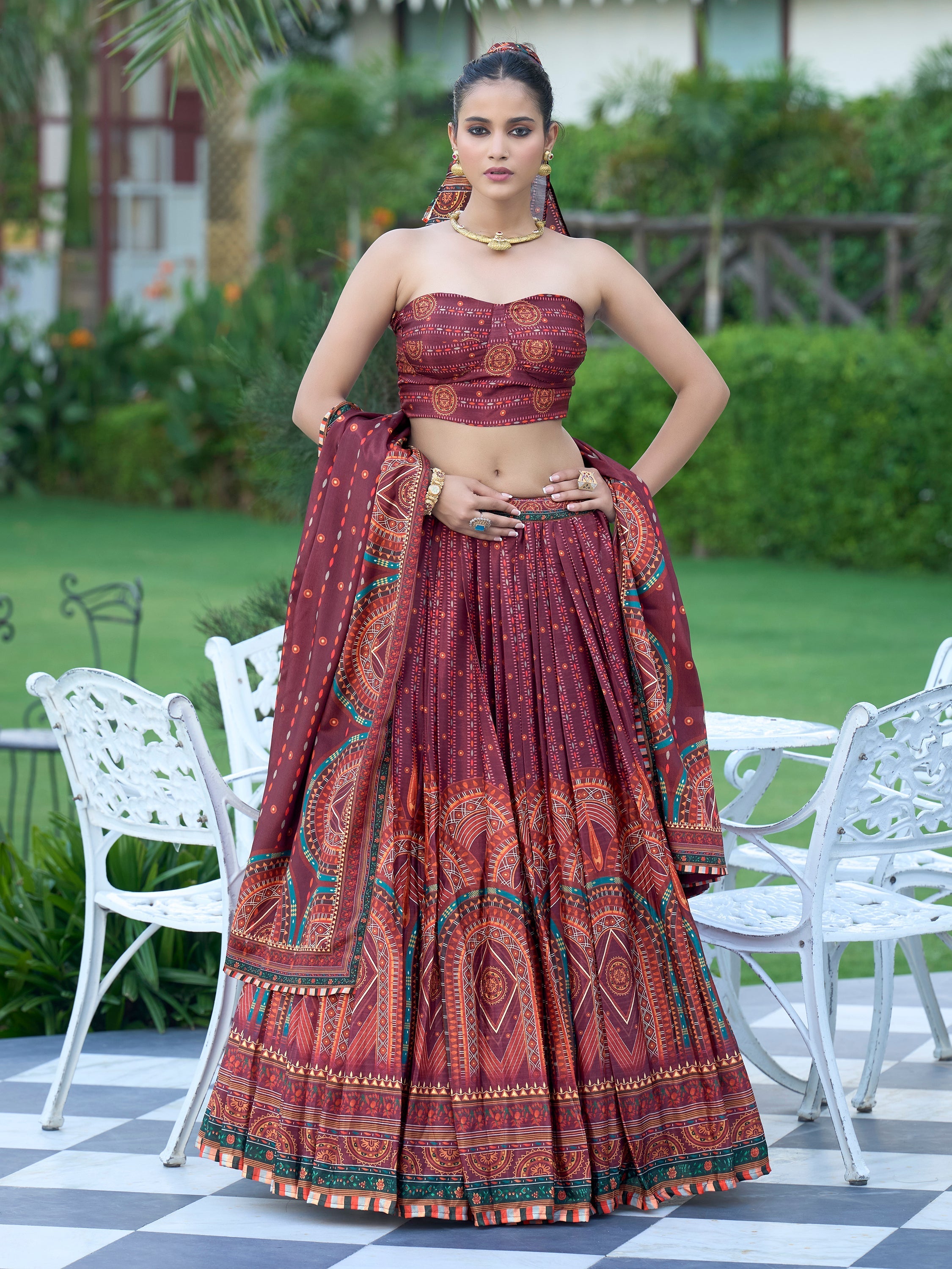 Women's Wine Chinon Lehengas