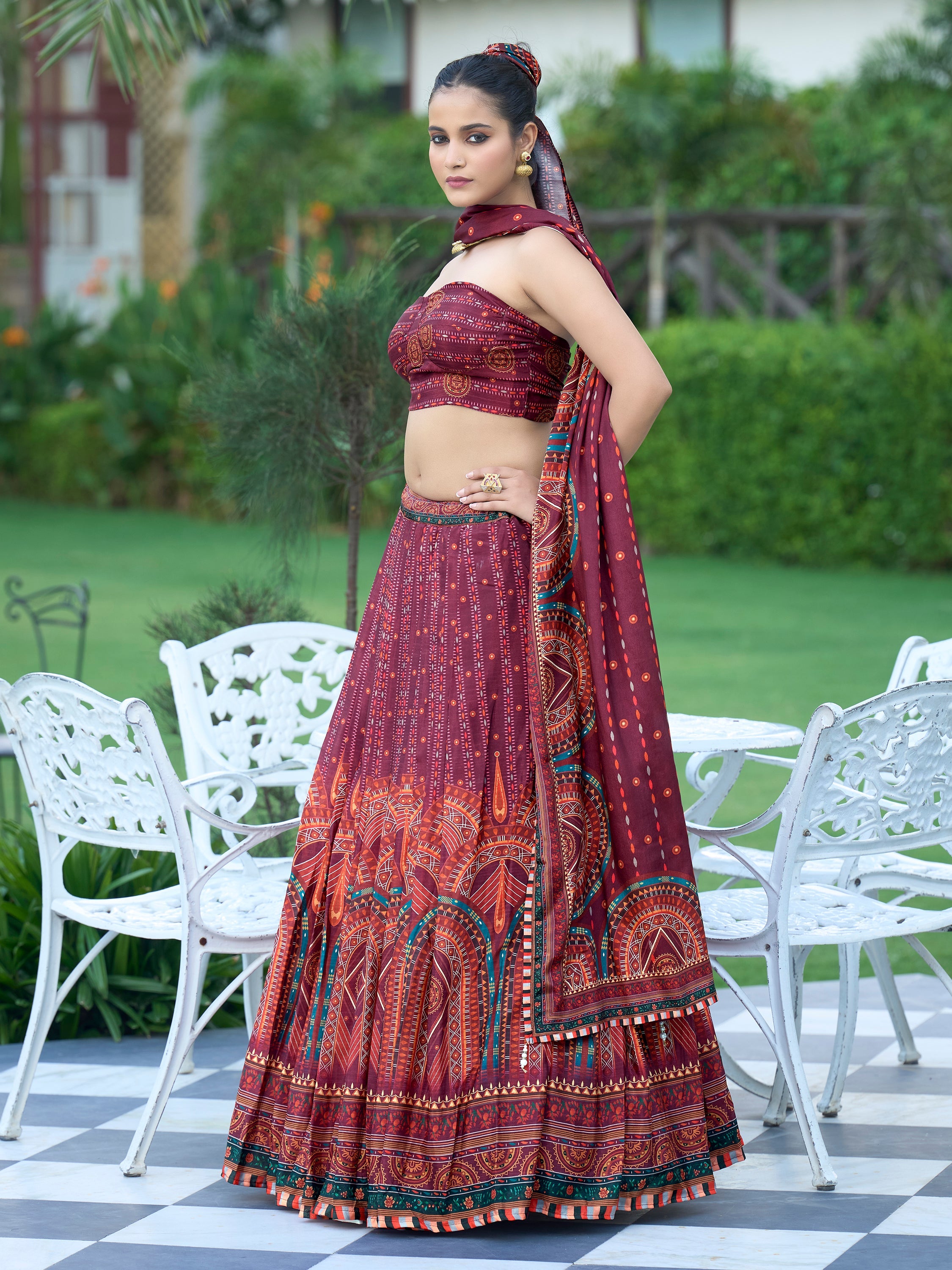 Women's Wine Chinon Lehengas