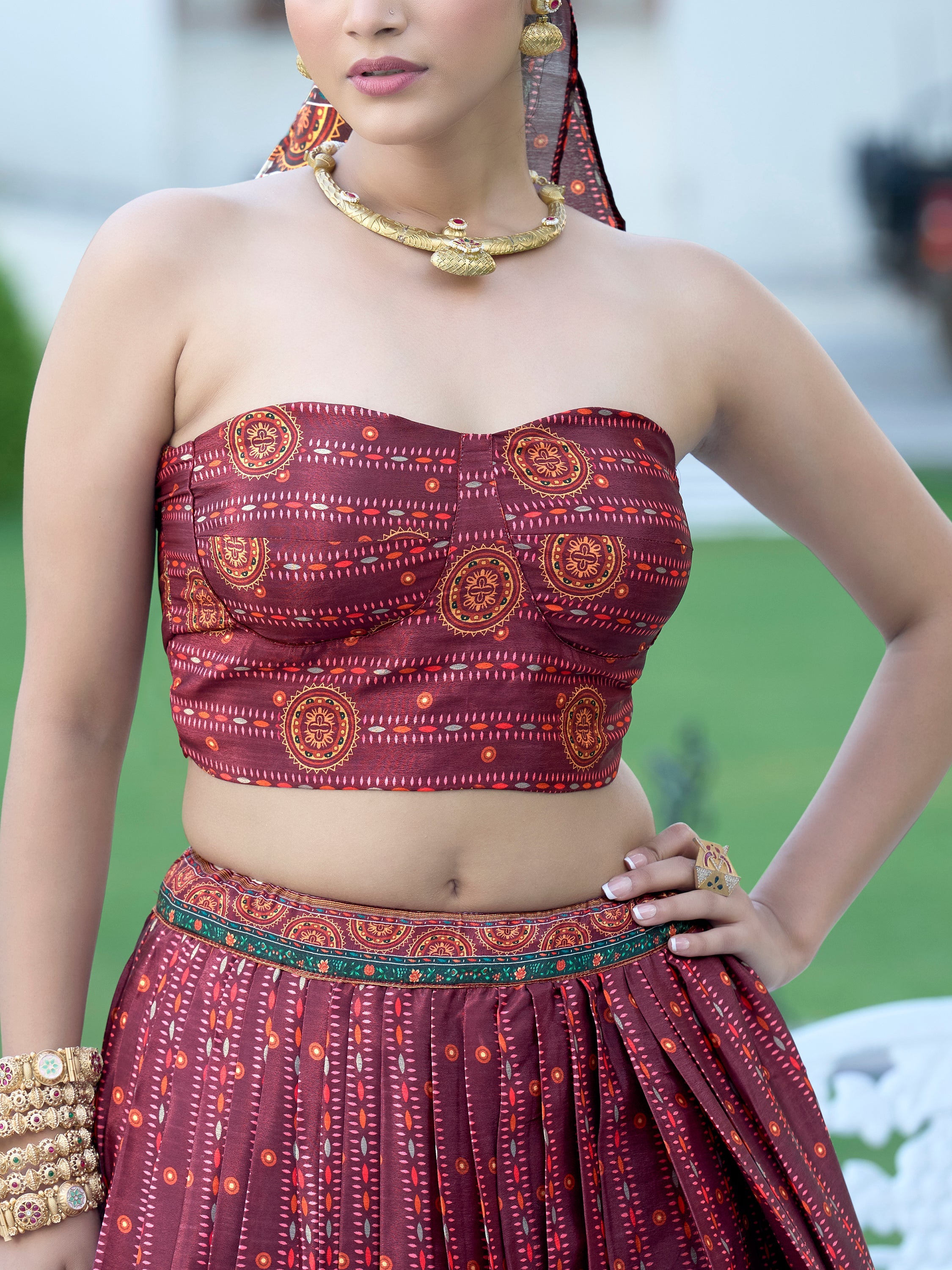 Women's Wine Chinon Lehengas