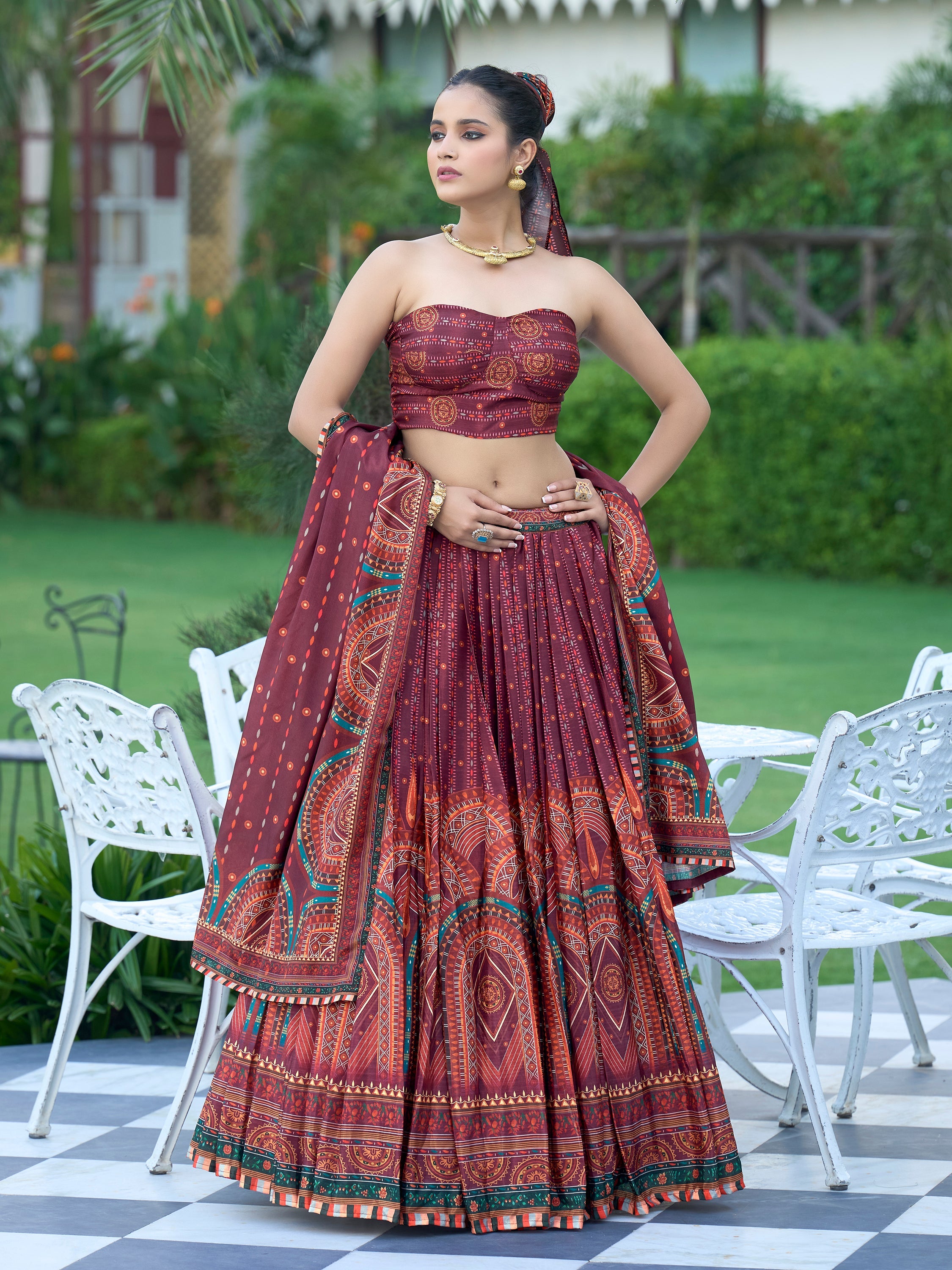 Women's Wine Chinon Lehengas