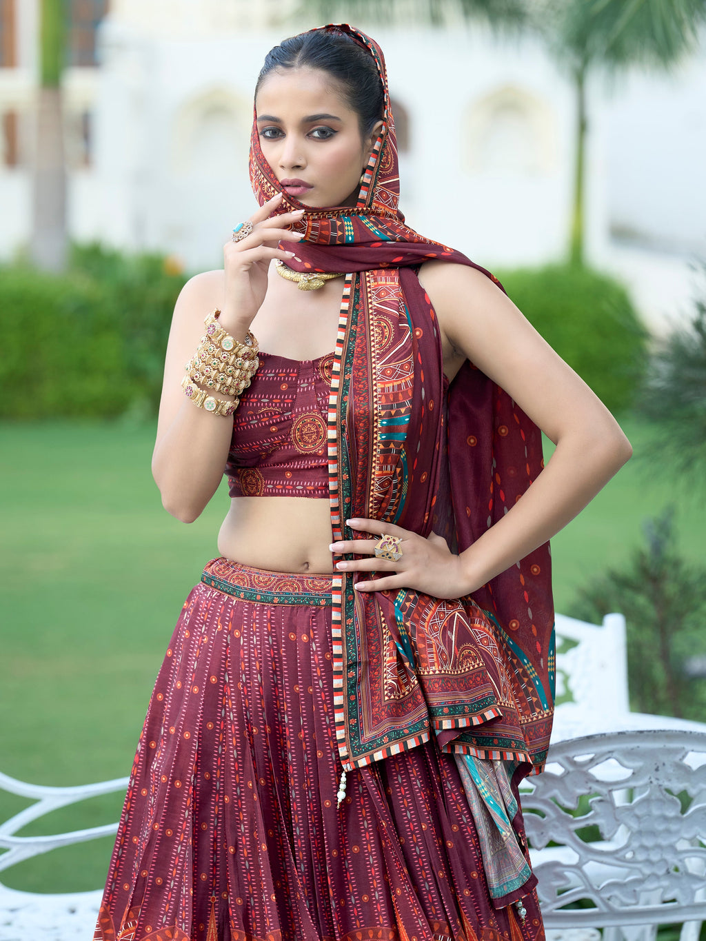 Women's Wine Chinon Lehengas