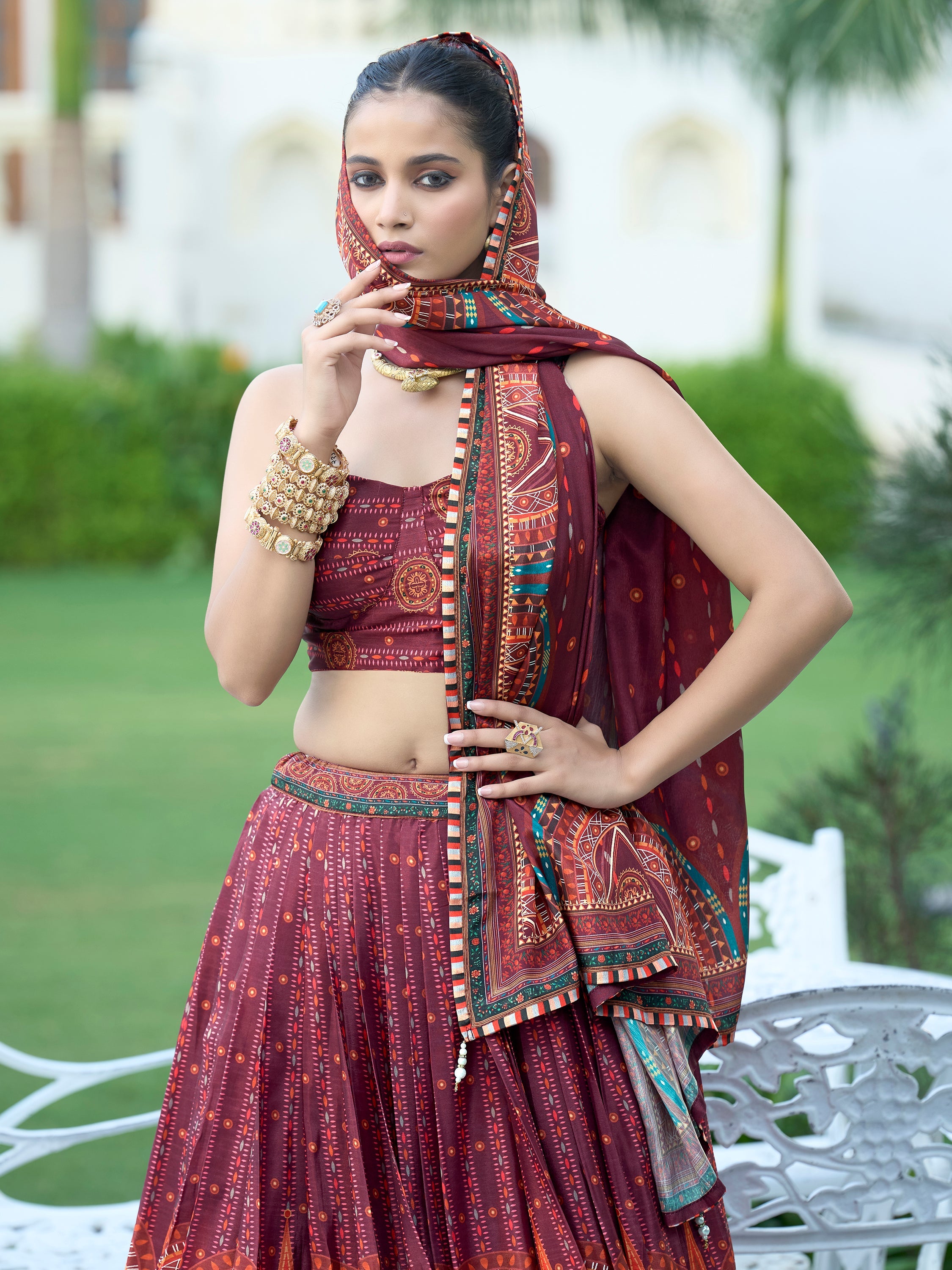 Women's Wine Chinon Lehengas