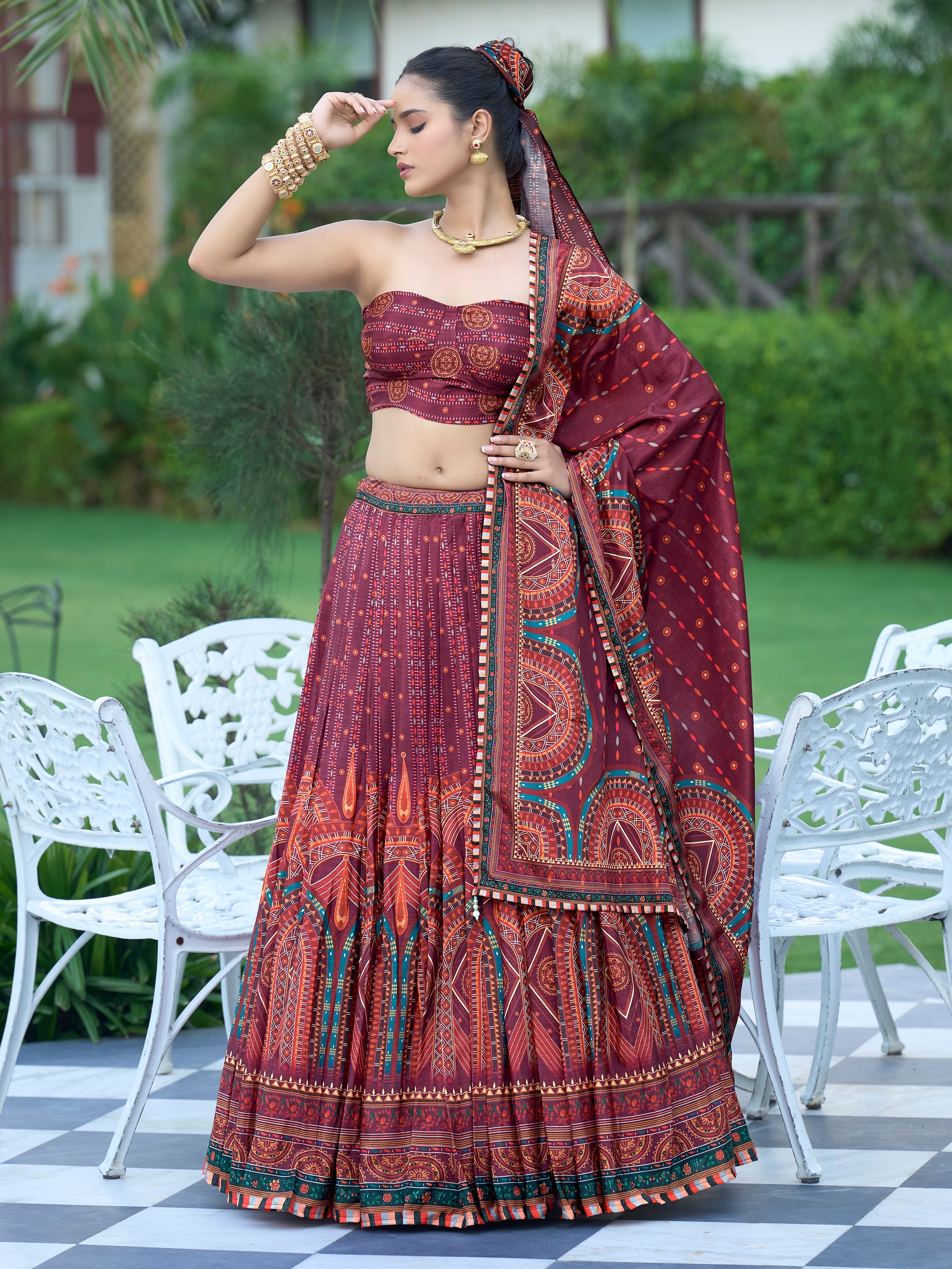Women's Wine Chinon Lehengas
