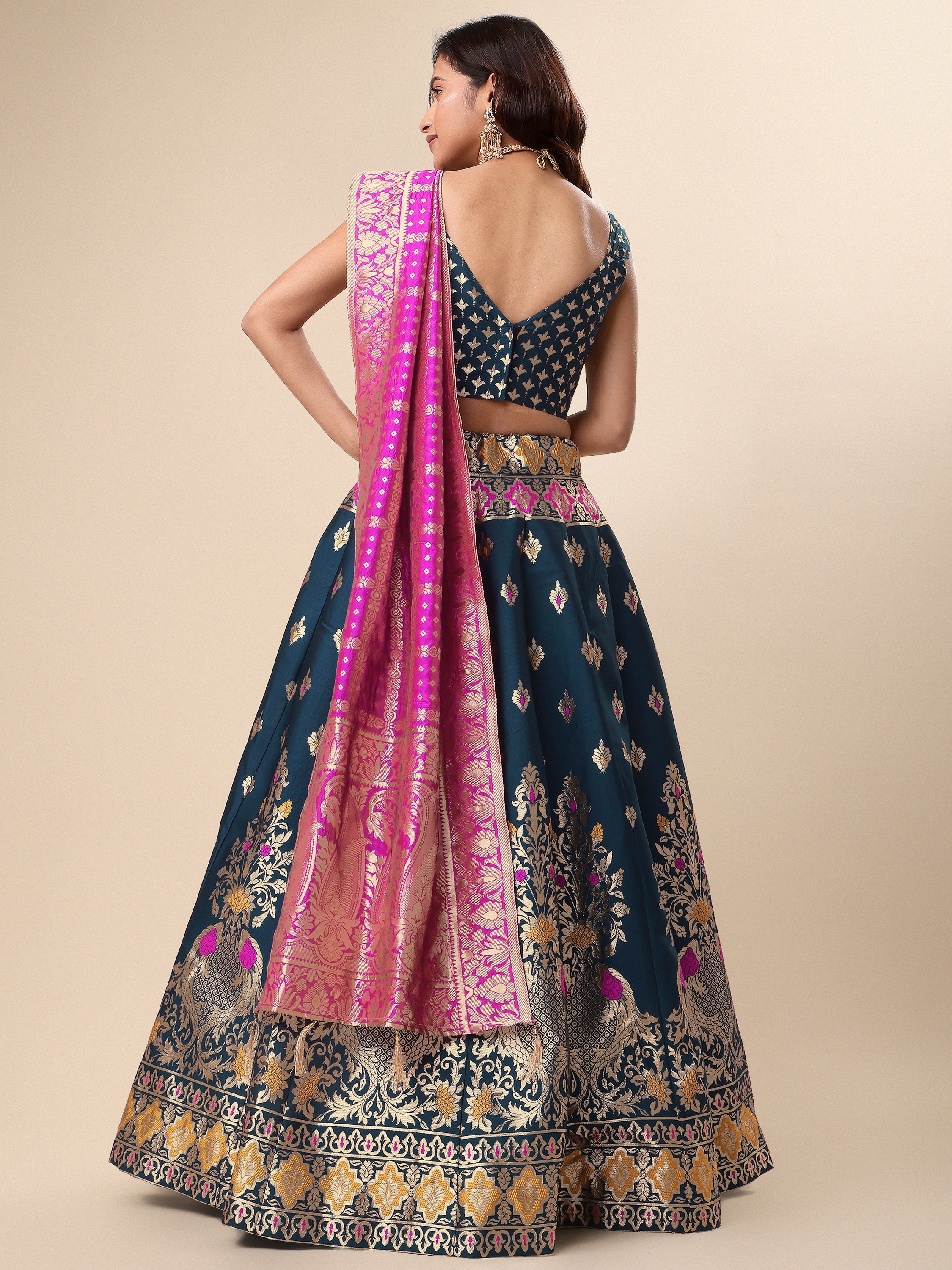 Enhanced Fish Motifs Rama Lehenga Choli