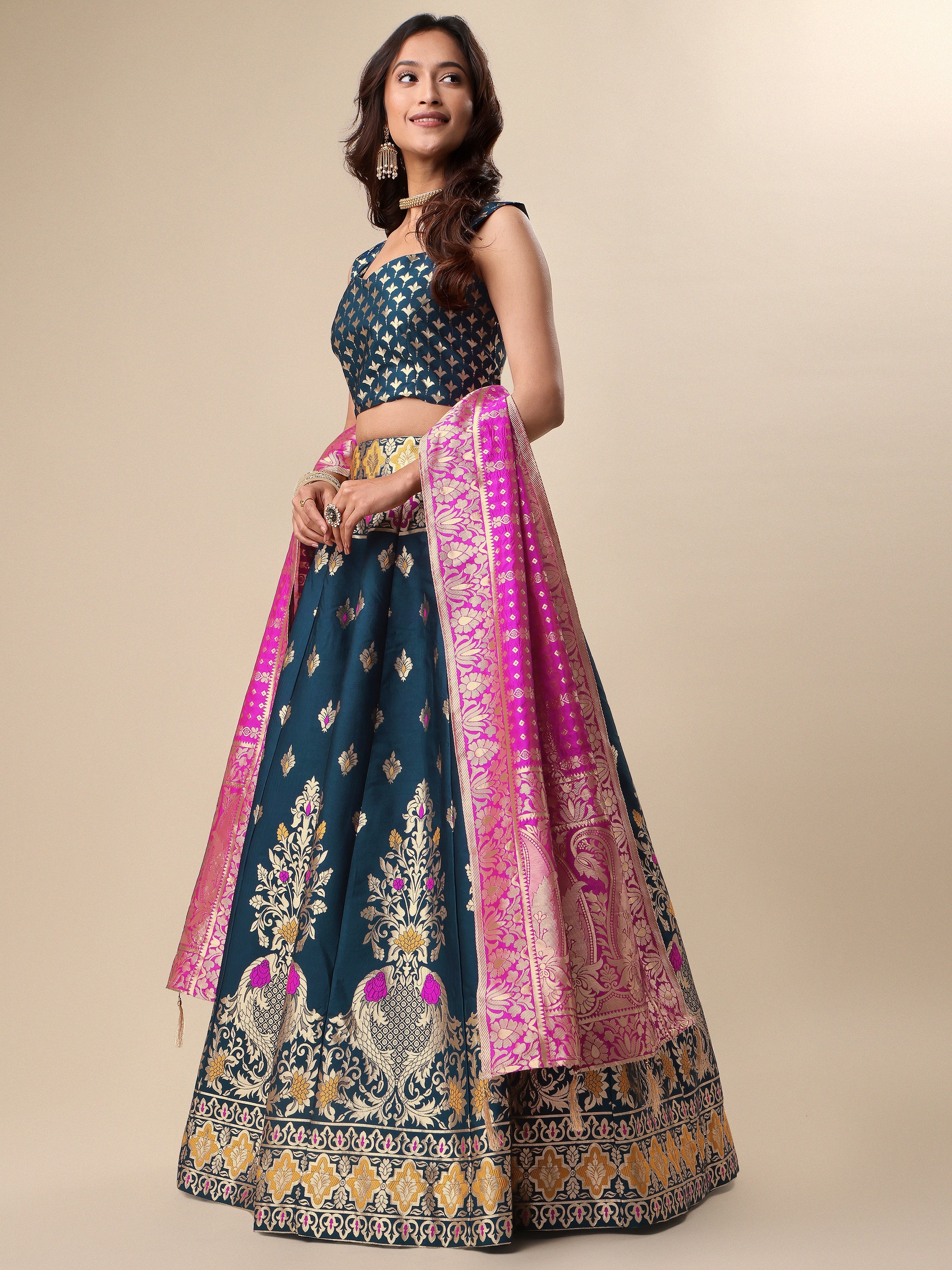 Enhanced Fish Motifs Rama Lehenga Choli