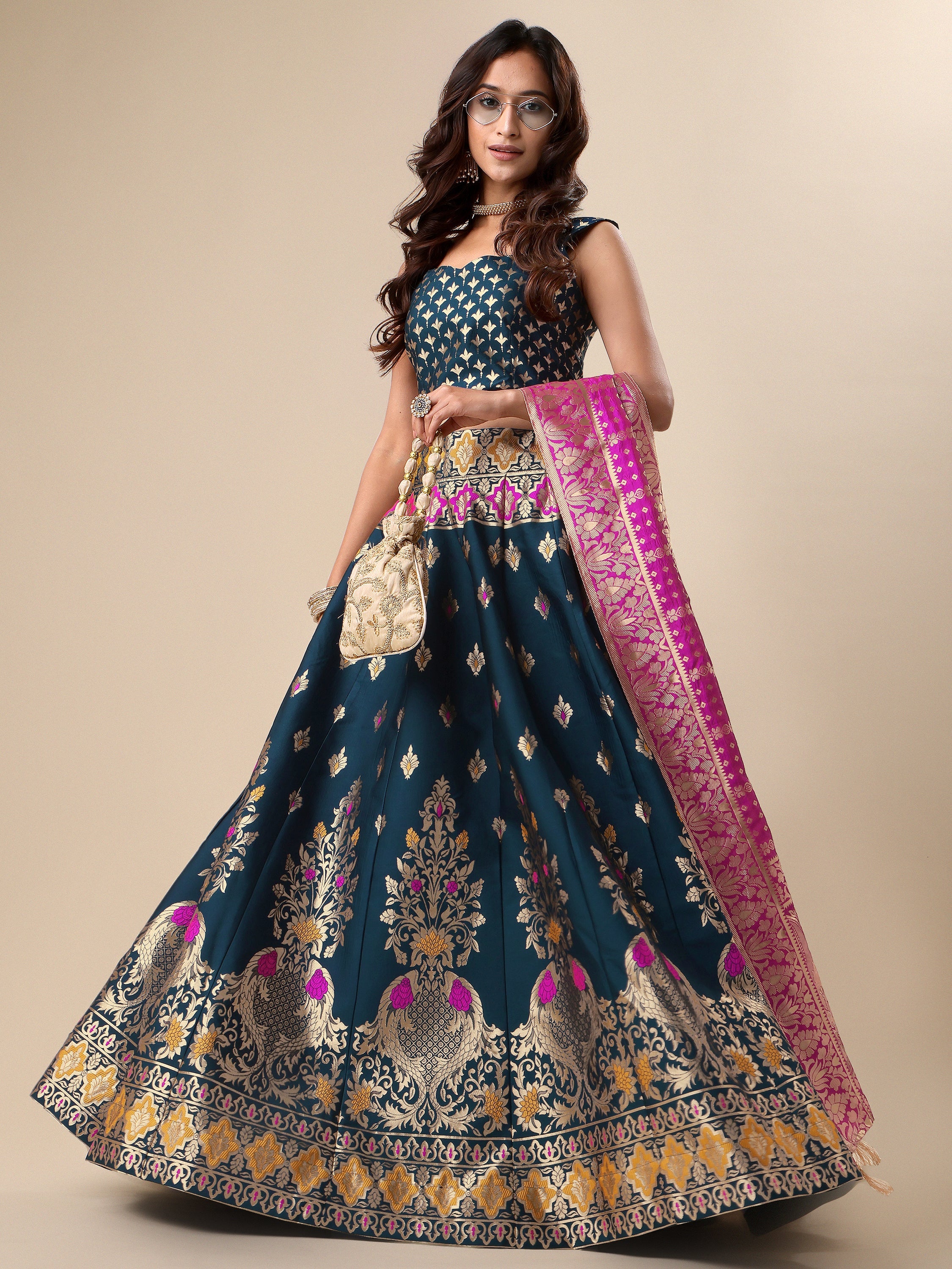Enhanced Fish Motifs Rama Lehenga Choli