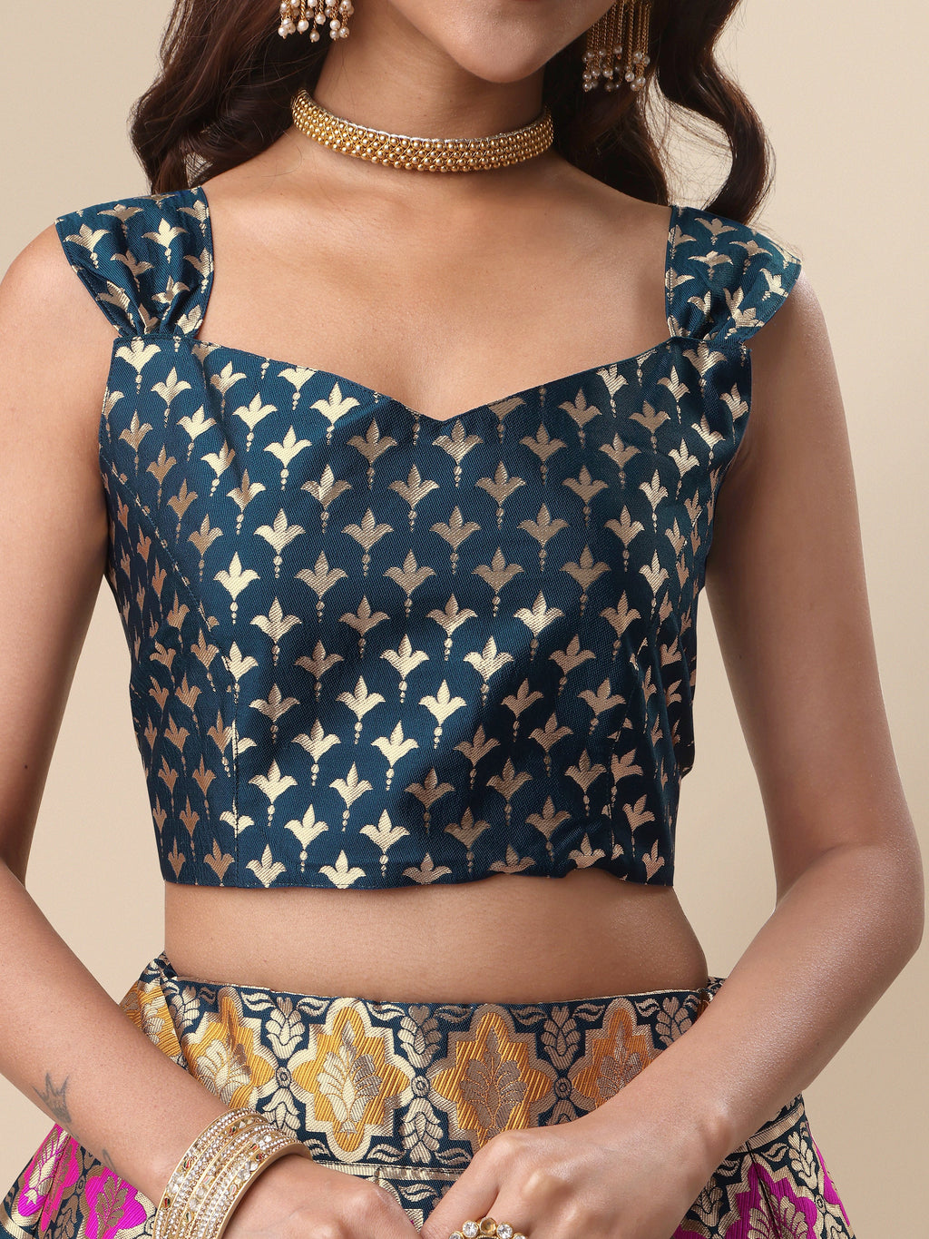 Enhanced Fish Motifs Rama Lehenga Choli