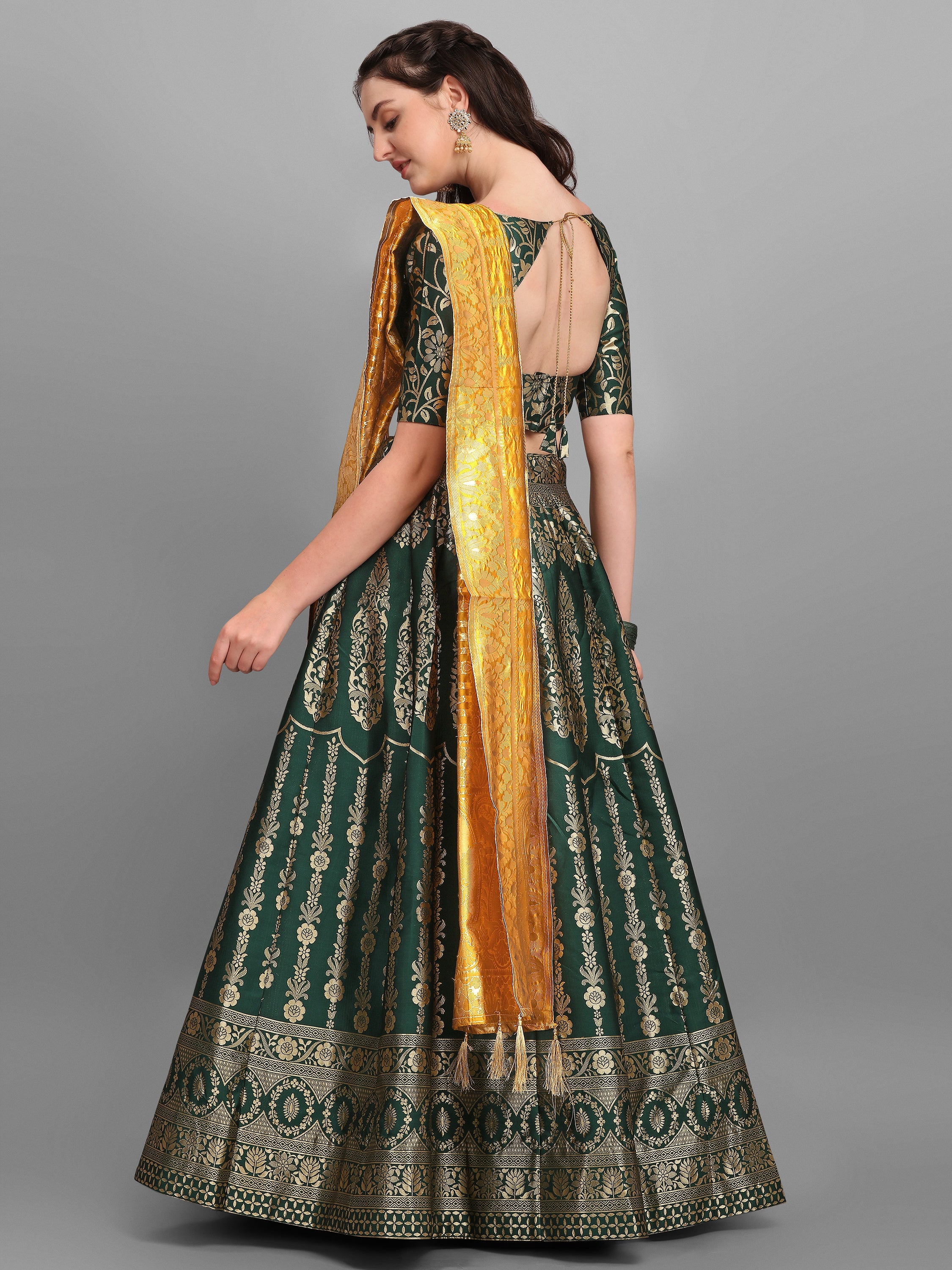 Women Kalidar Dark Green Lehenga Choli