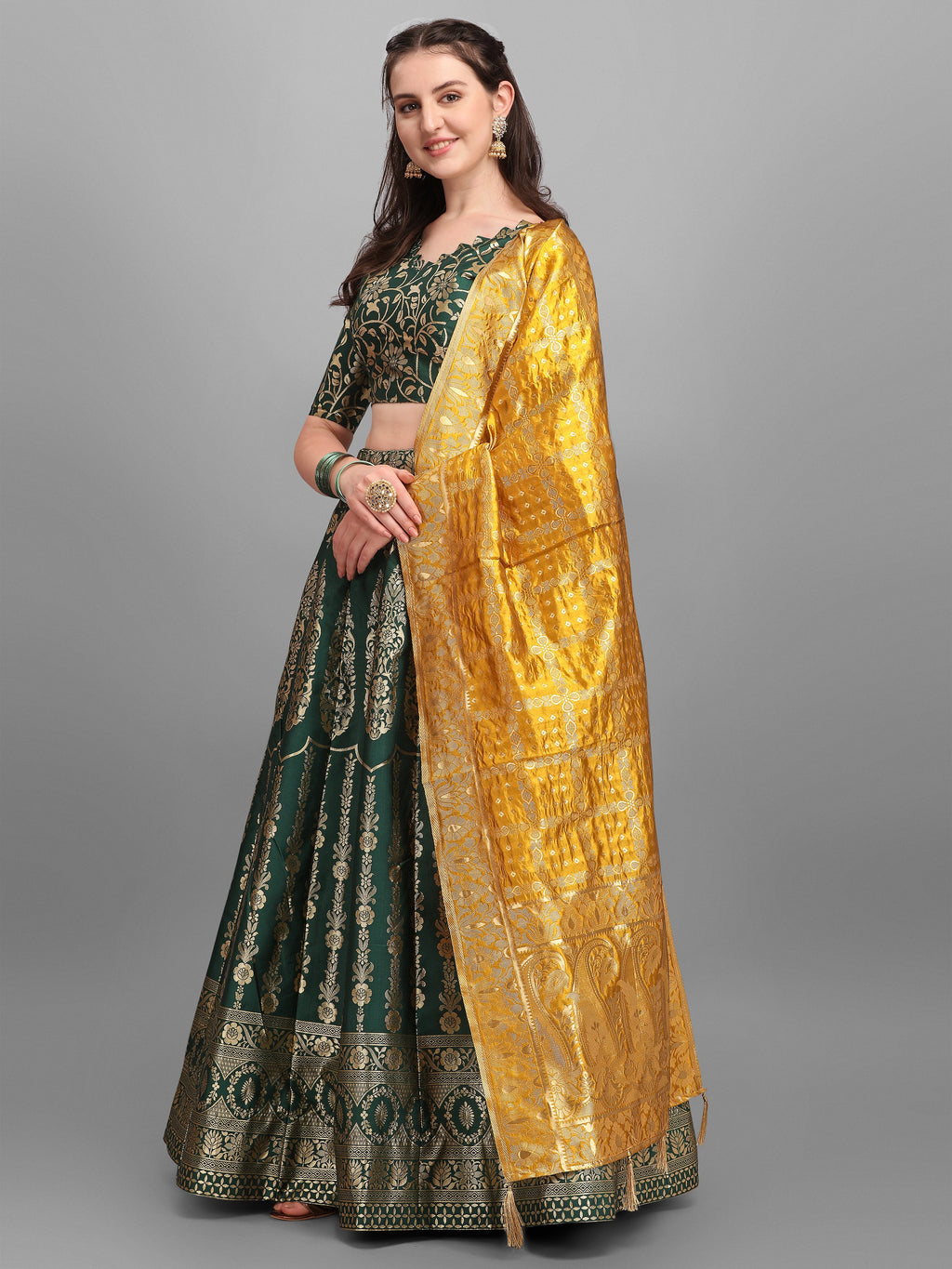 Women Kalidar Dark Green Lehenga Choli