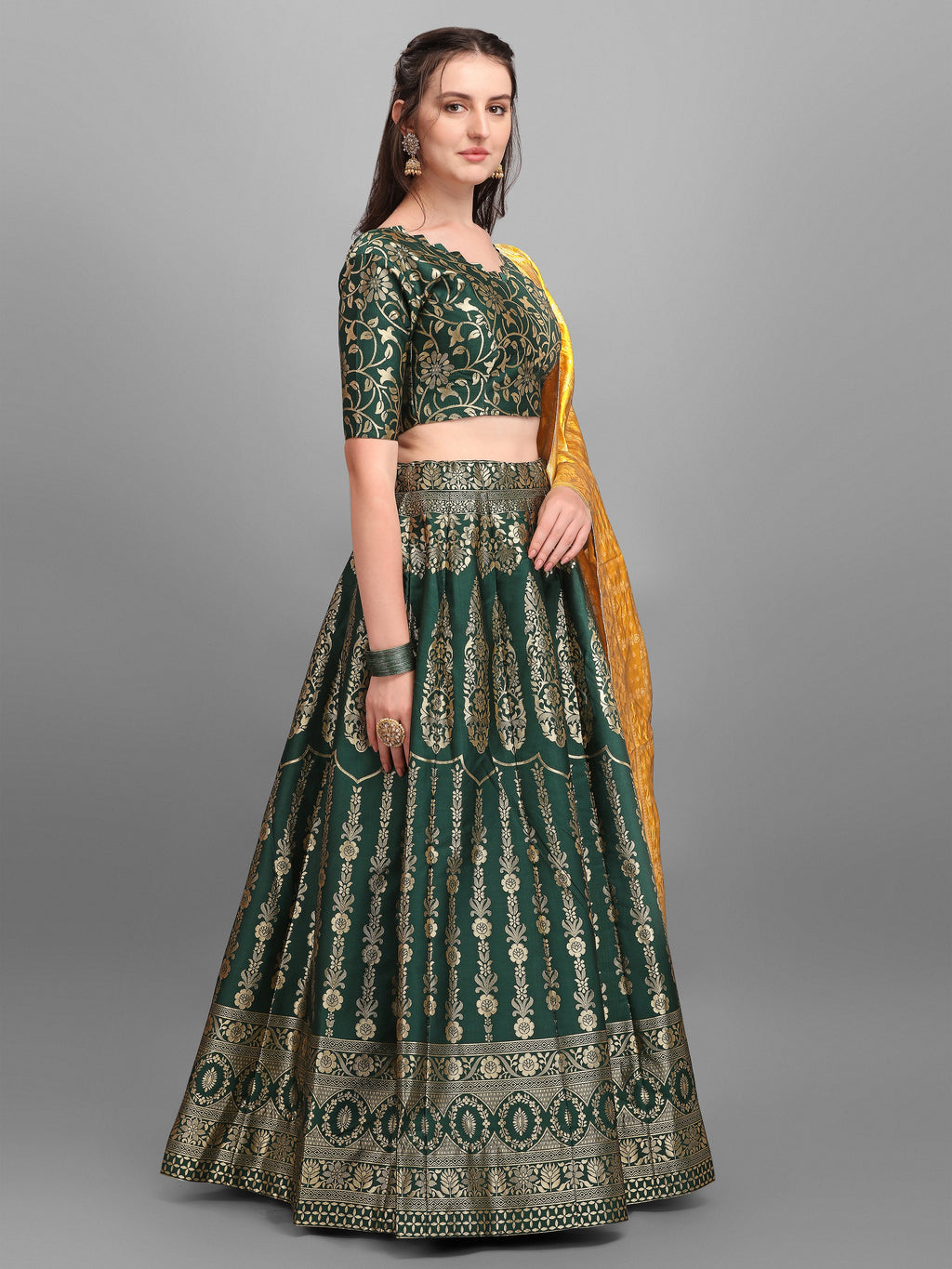 Women Kalidar Dark Green Lehenga Choli