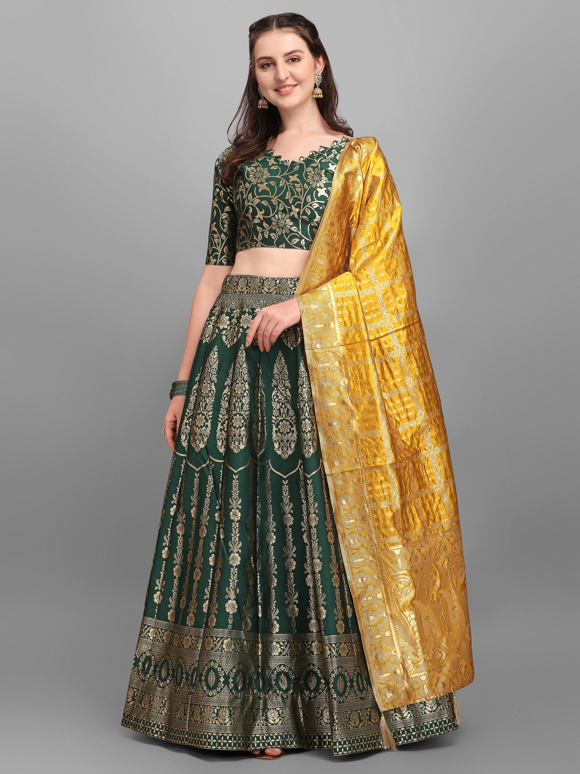 Women Kalidar Dark Green Lehenga Choli