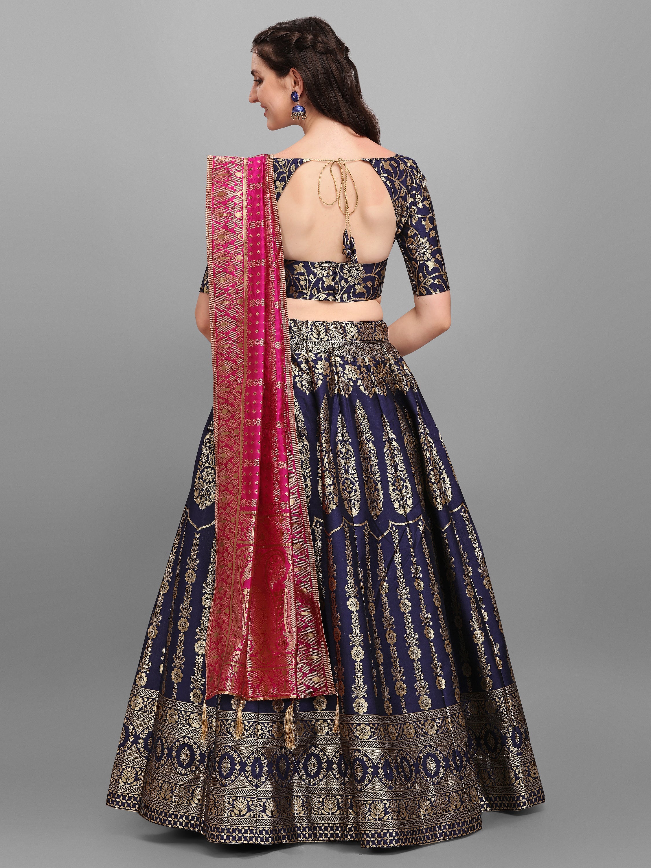 Women Kalidar Navy Blue Lehenga Choli