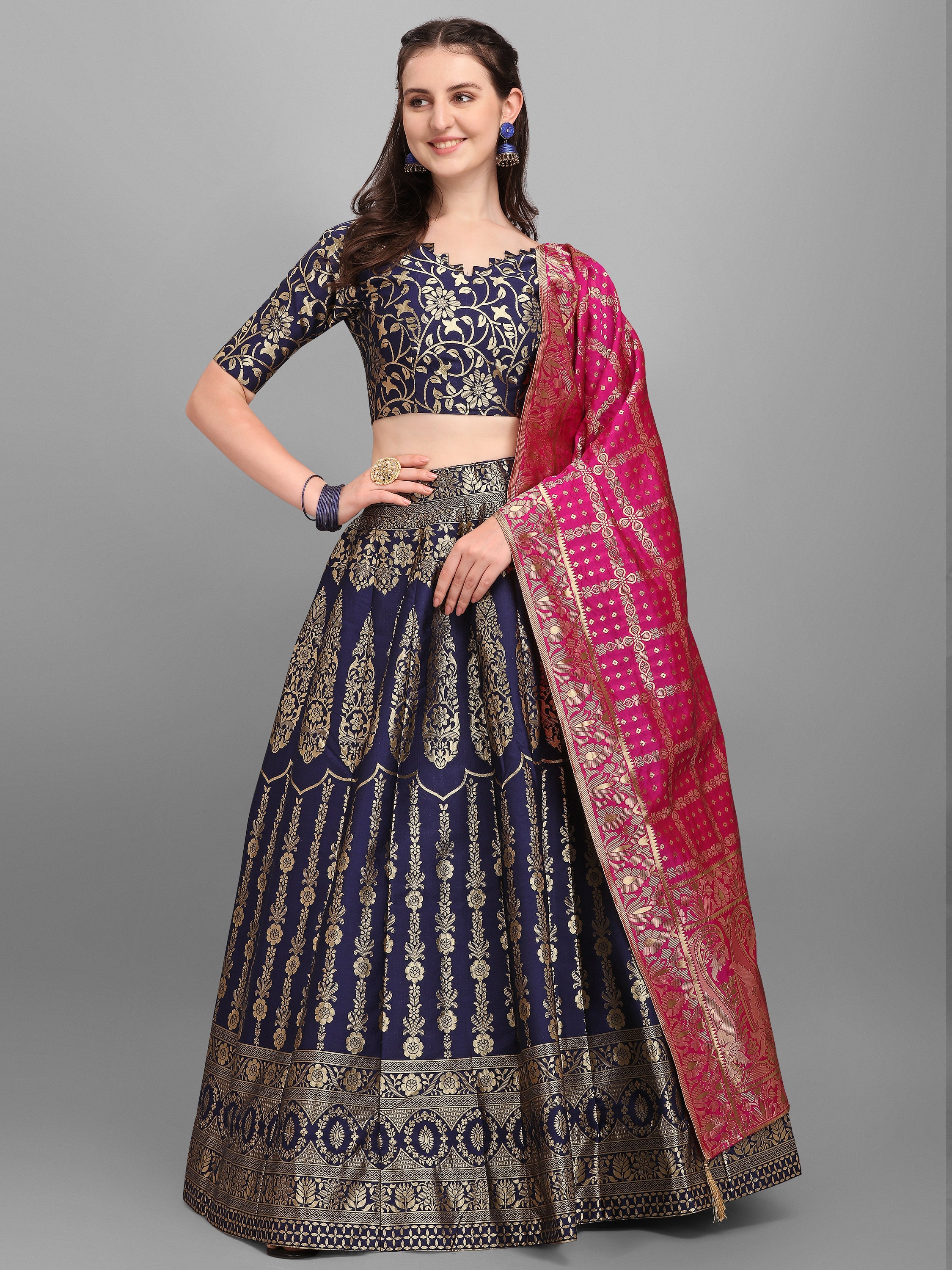 Women Kalidar Navy Blue Lehenga Choli