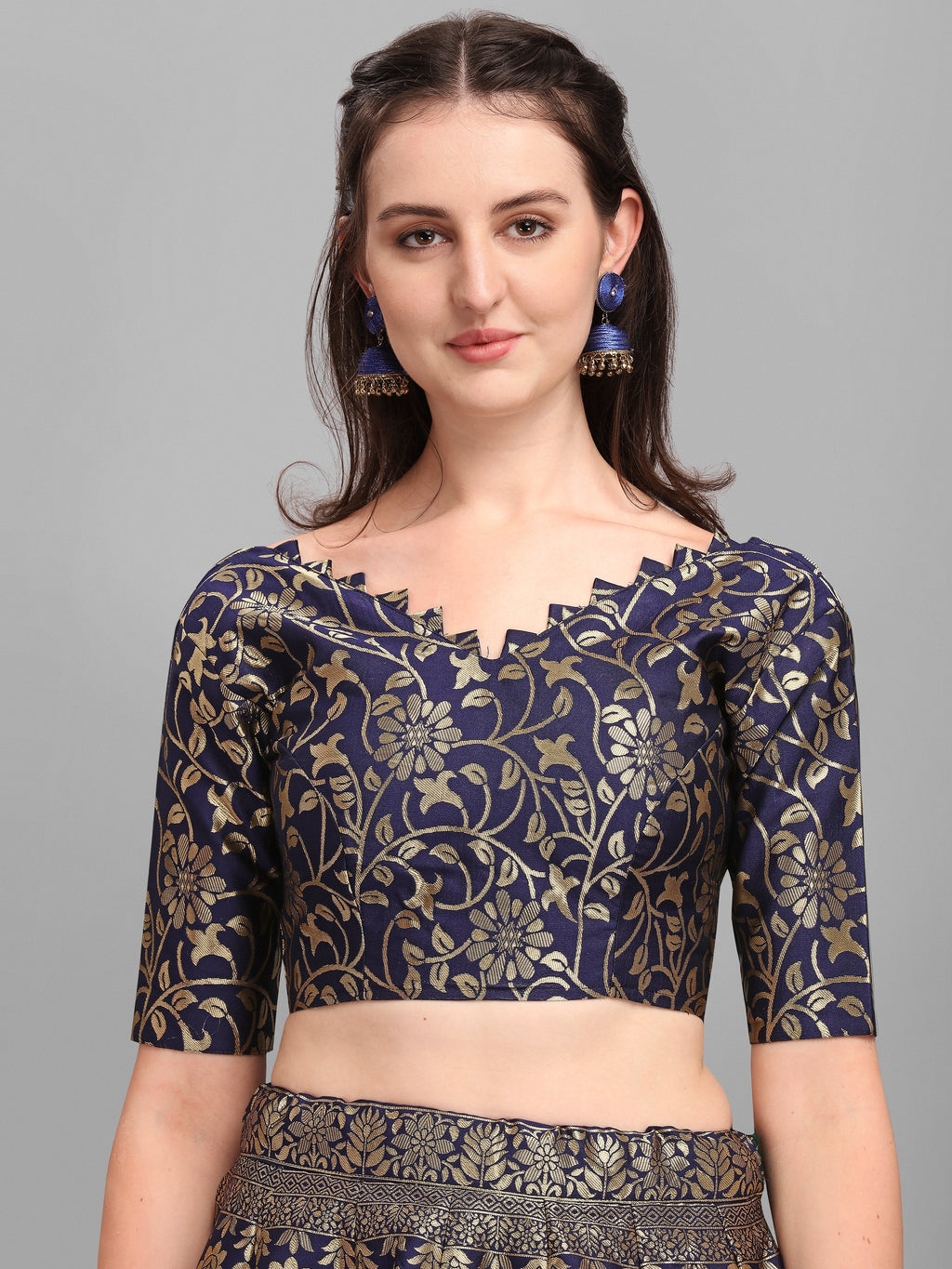 Women Kalidar Navy Blue Lehenga Choli