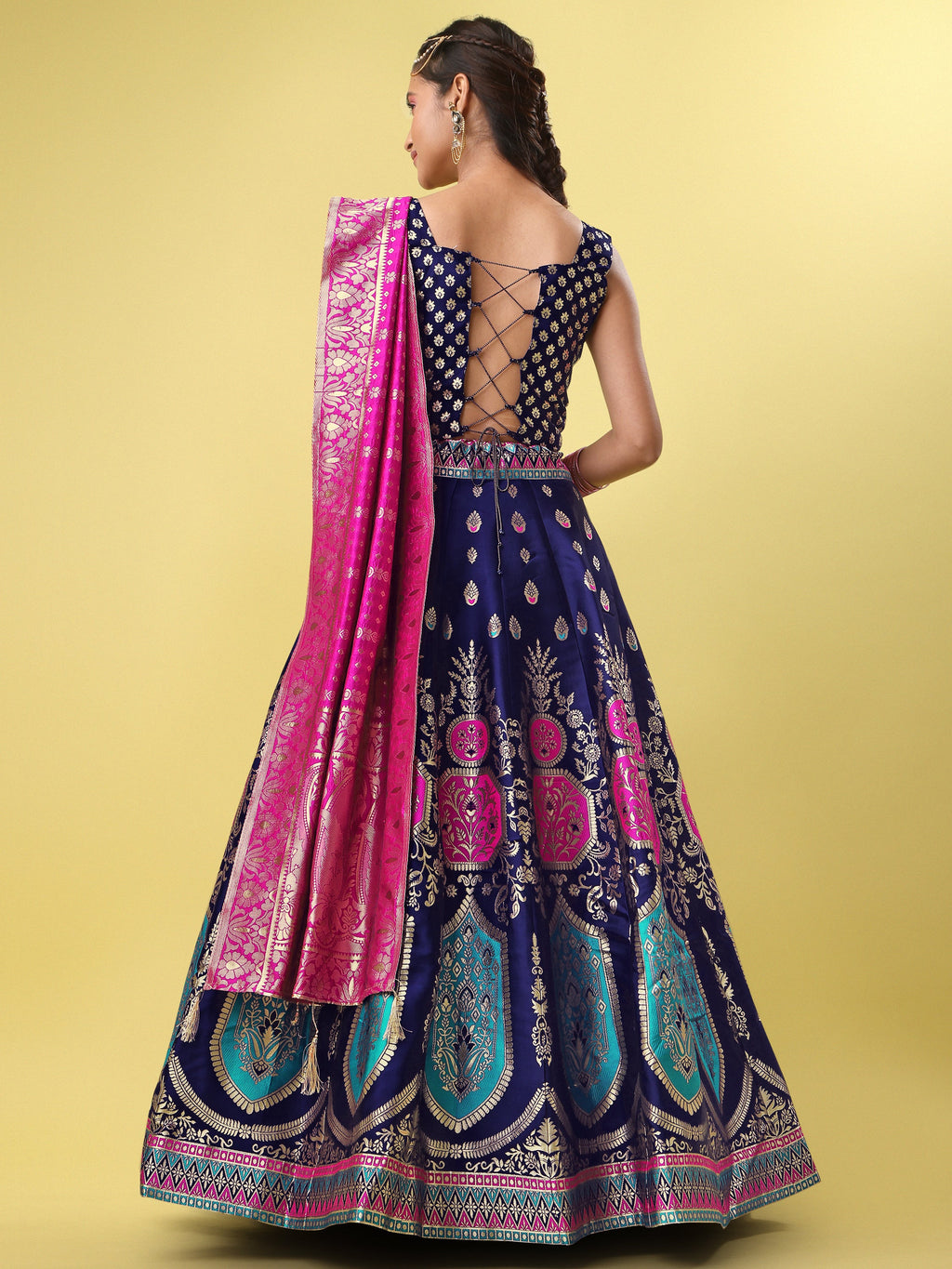 Elegant Jacquard Navy Blue Lehenga Choli