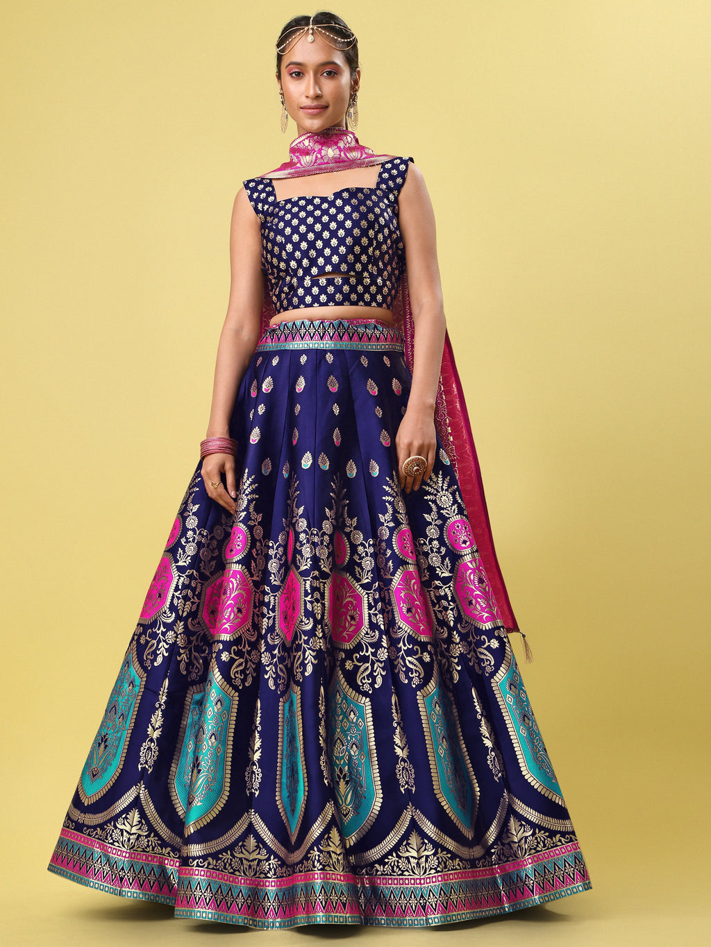 Elegant Jacquard Navy Blue Lehenga Choli