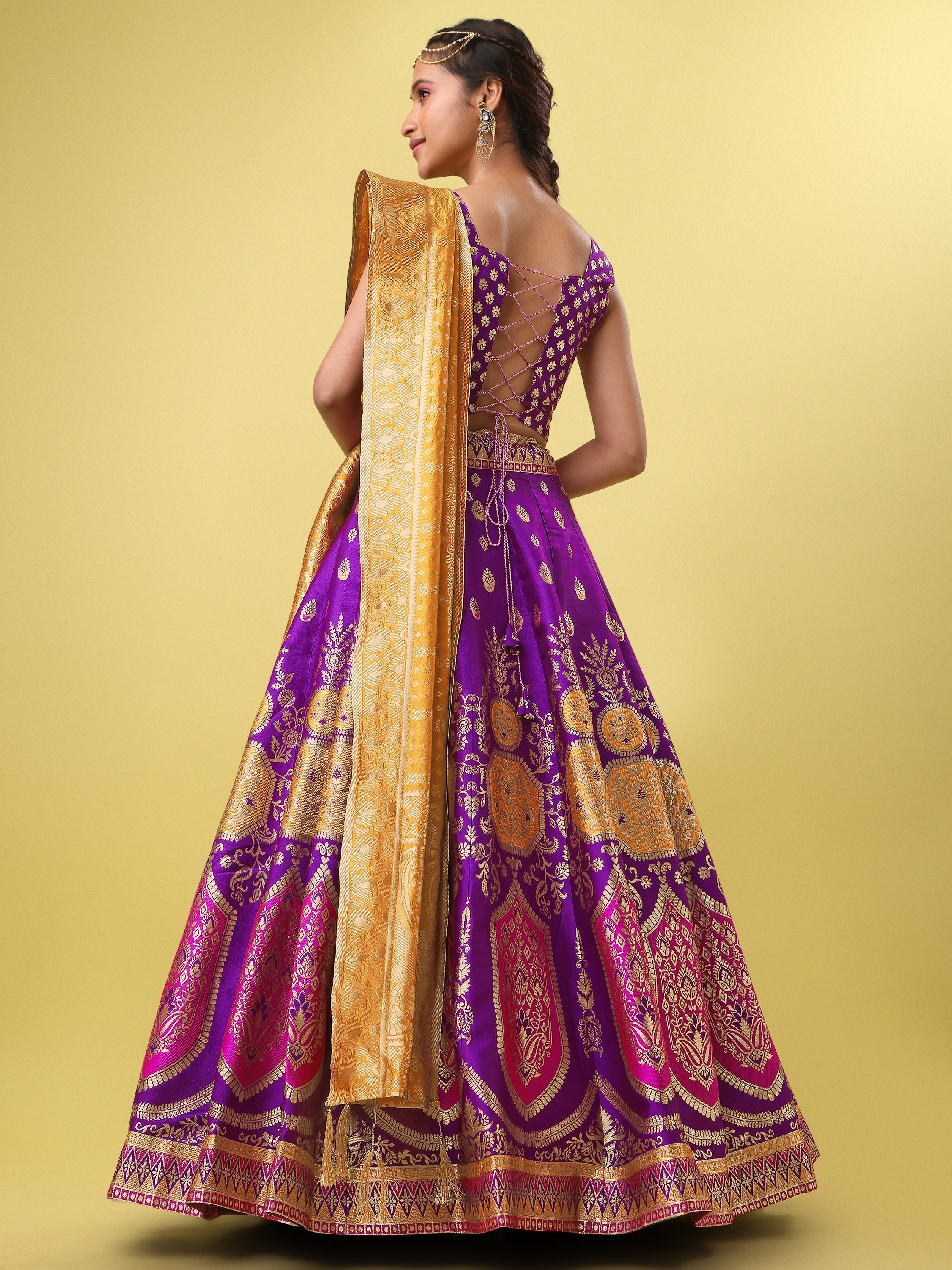 Elegant Jacquard Wine Lehenga Choli