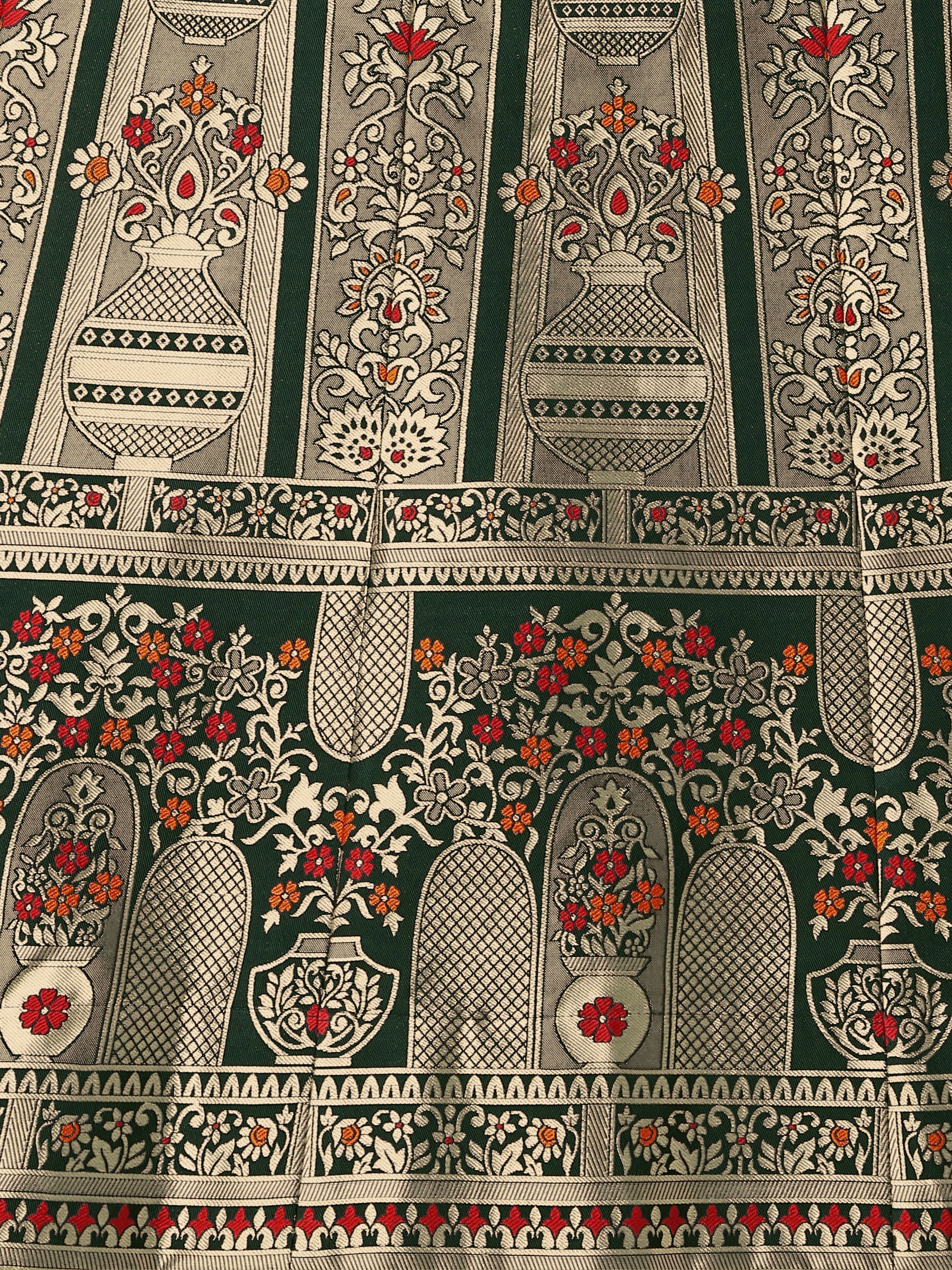 Decorated With Beautiful Flower Motif Dark Green Lehenga Choli