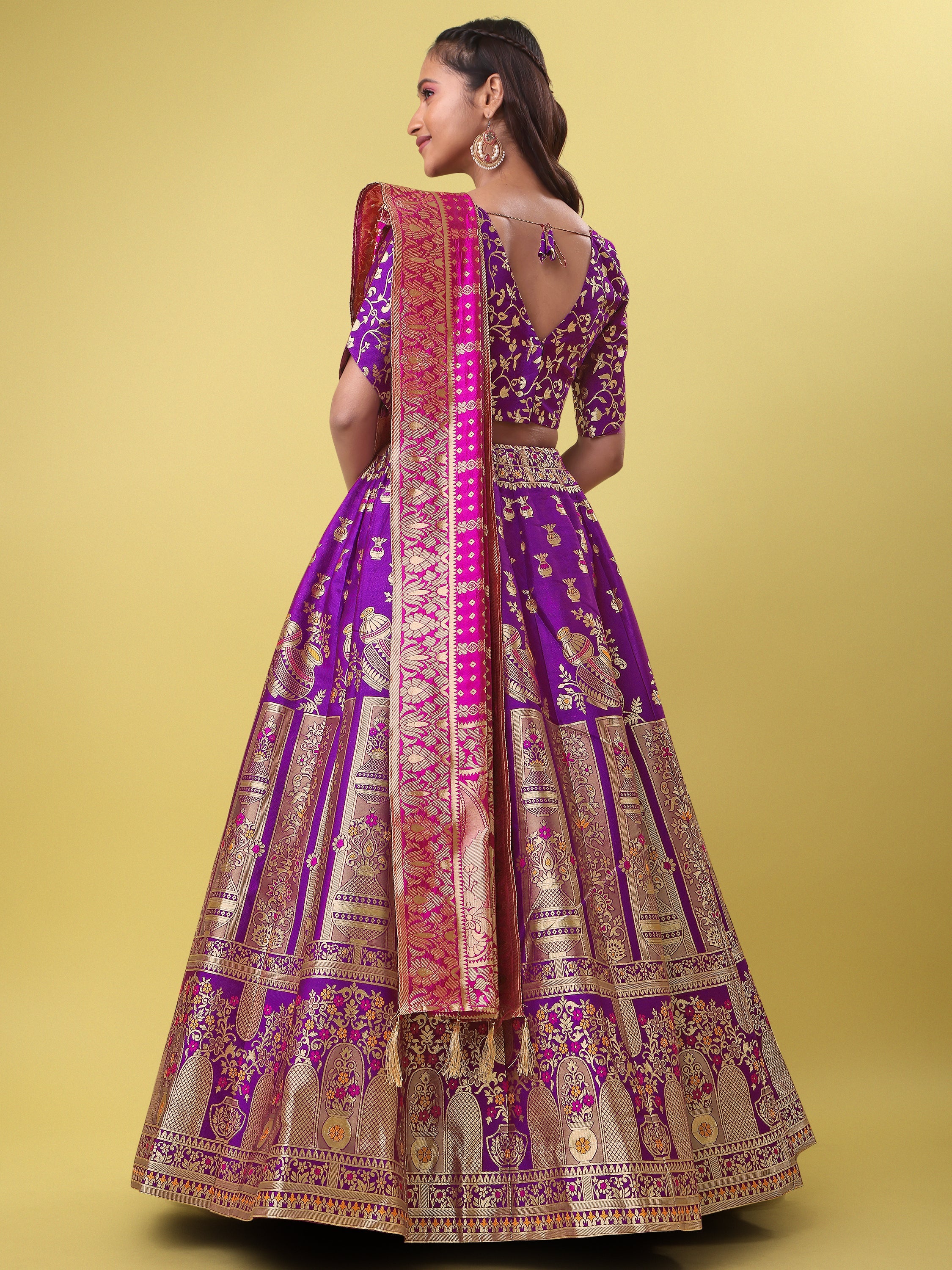 Decorated With Beautiful Flower Motif Wine Lehenga Choli