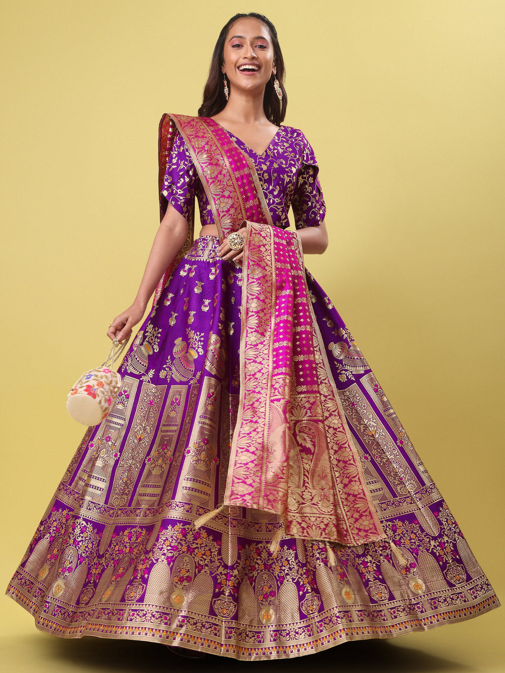 Decorated With Beautiful Flower Motif Wine Lehenga Choli