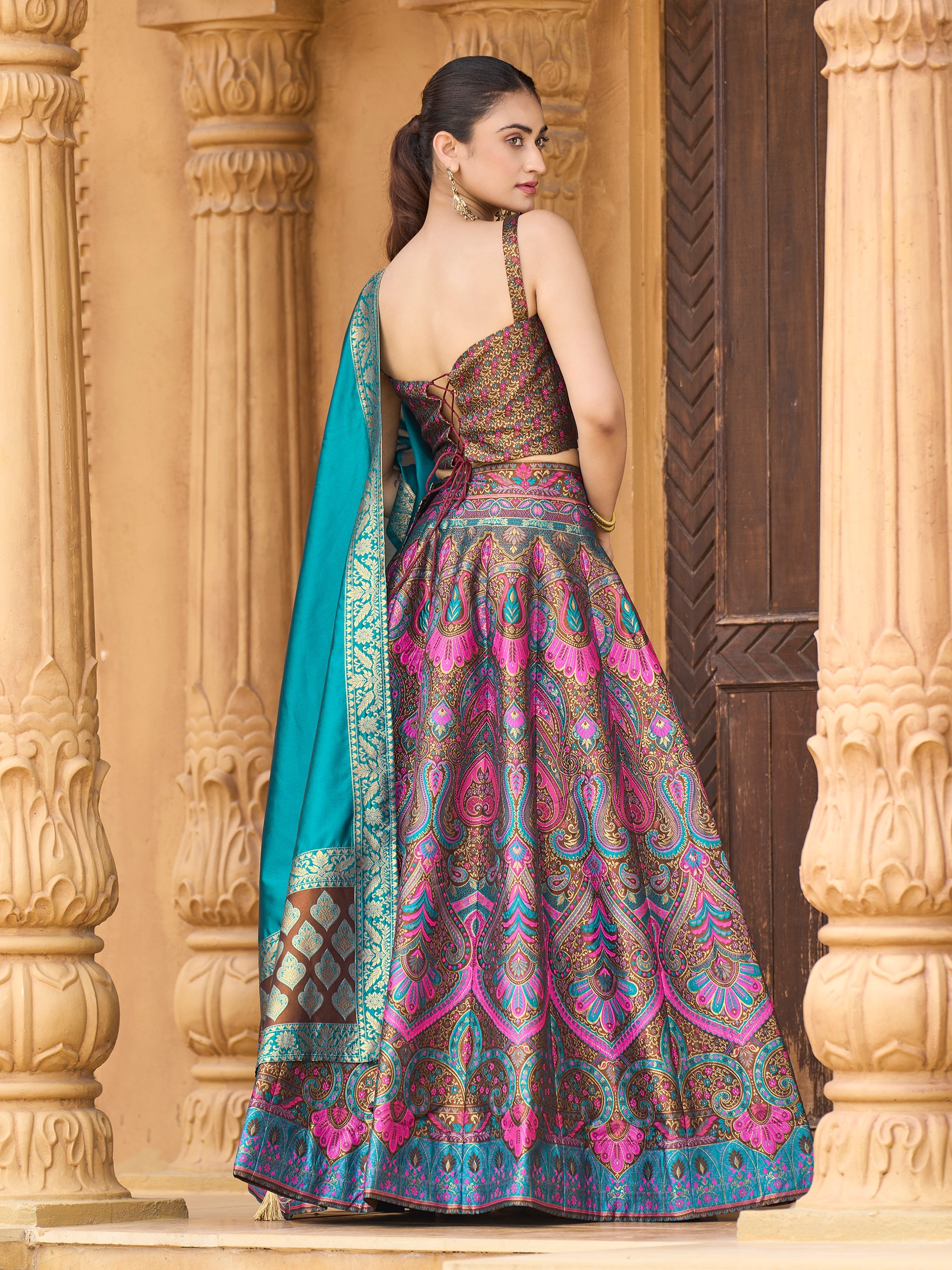 Women's Brown Kanjiwaram Lehengas