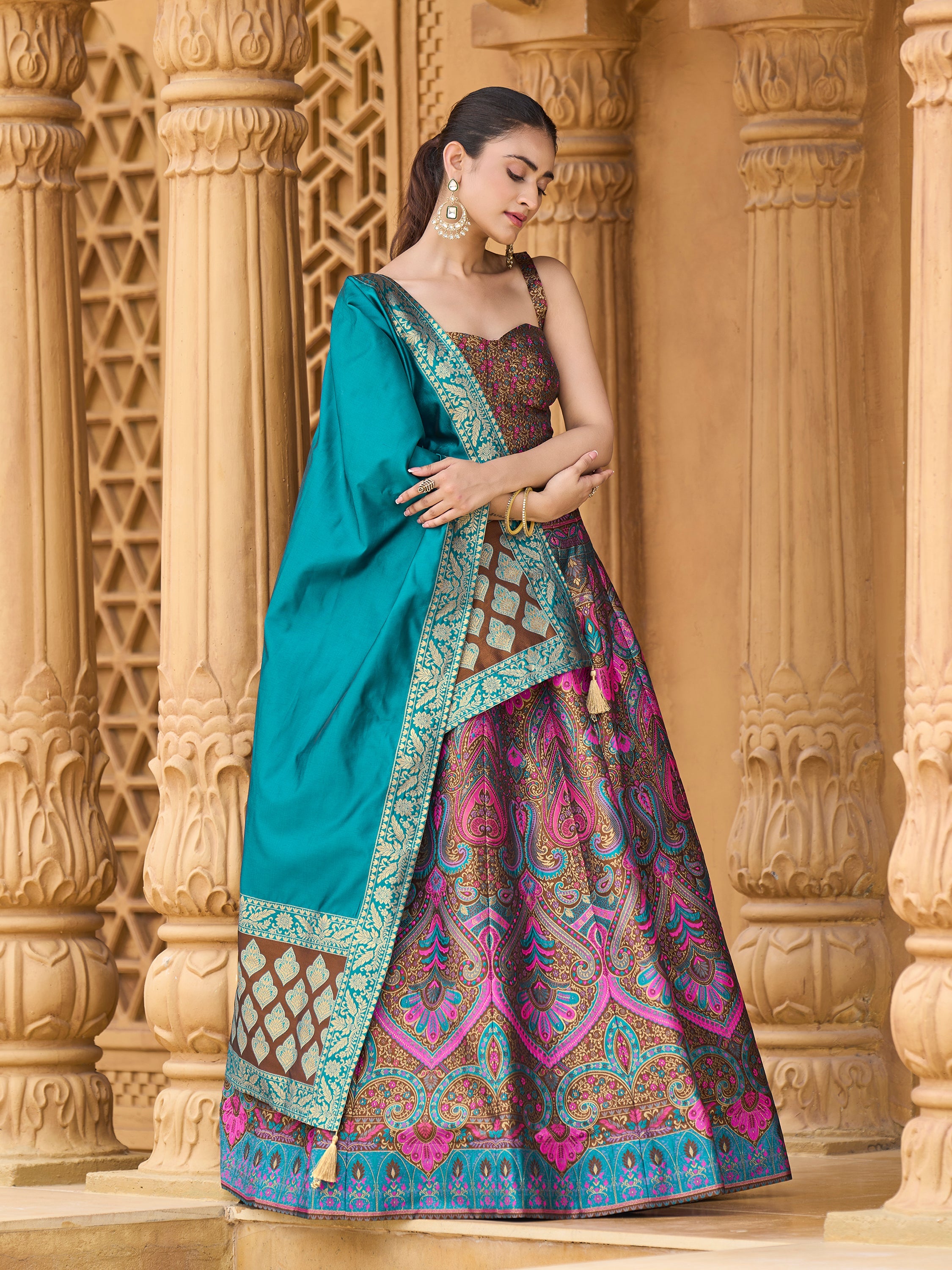 Women's Brown Kanjiwaram Lehengas