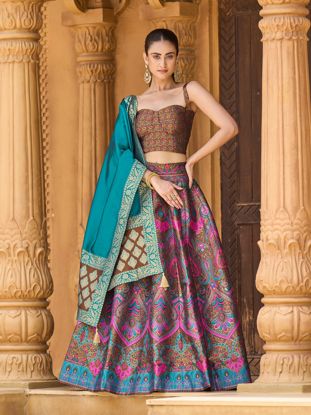 Women's Brown Kanjiwaram Lehengas