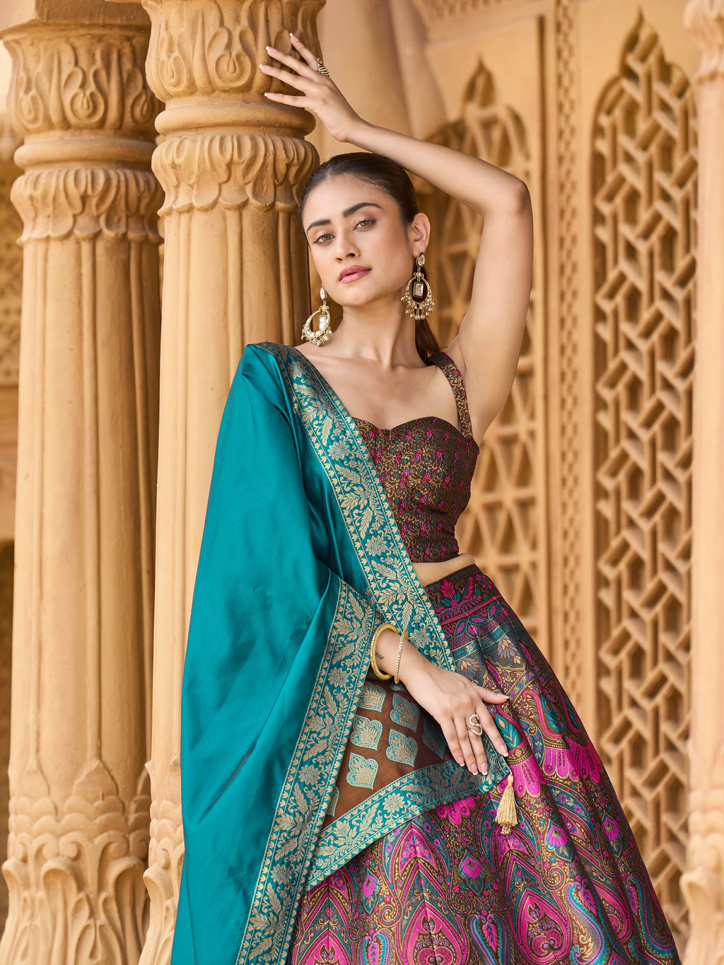 Women's Brown Kanjiwaram Lehengas