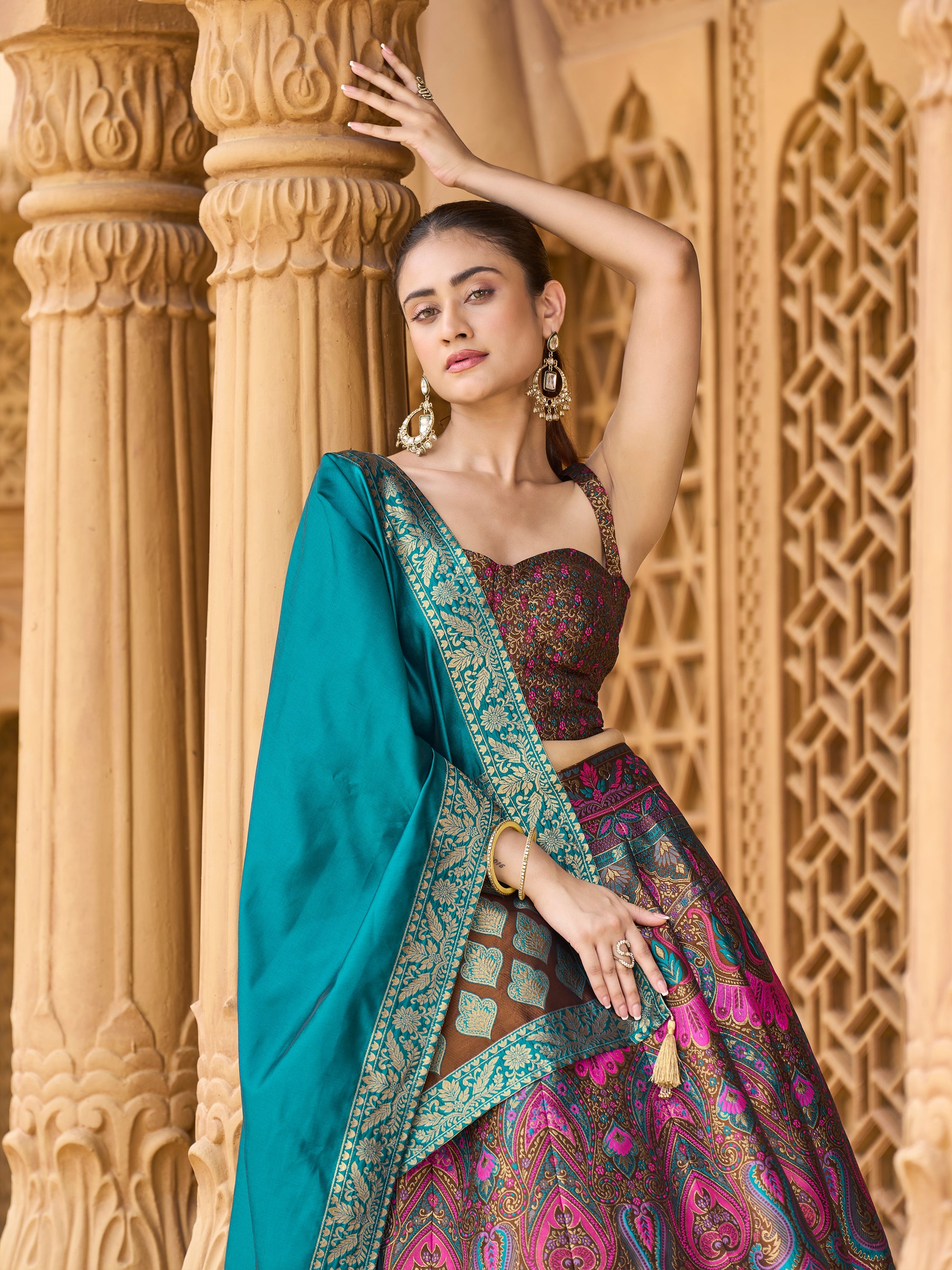 Women's Brown Kanjiwaram Lehengas