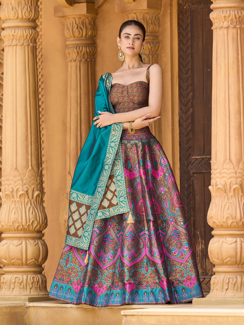Women's Brown Kanjiwaram Lehengas