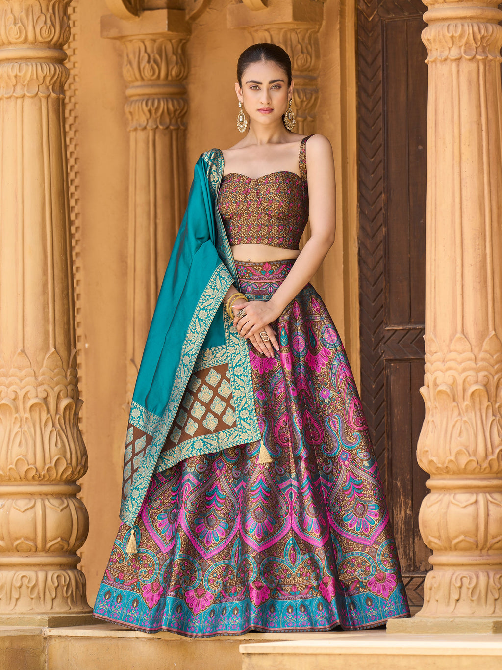 Women's Brown Kanjiwaram Lehengas