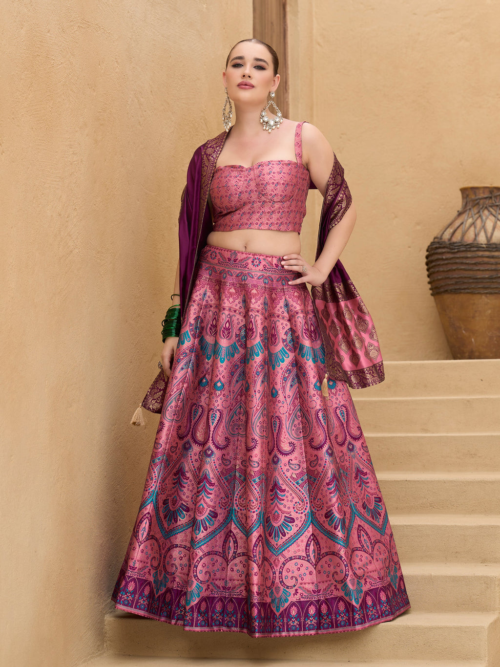 Women's Pink Kanjiwaram Lehengas