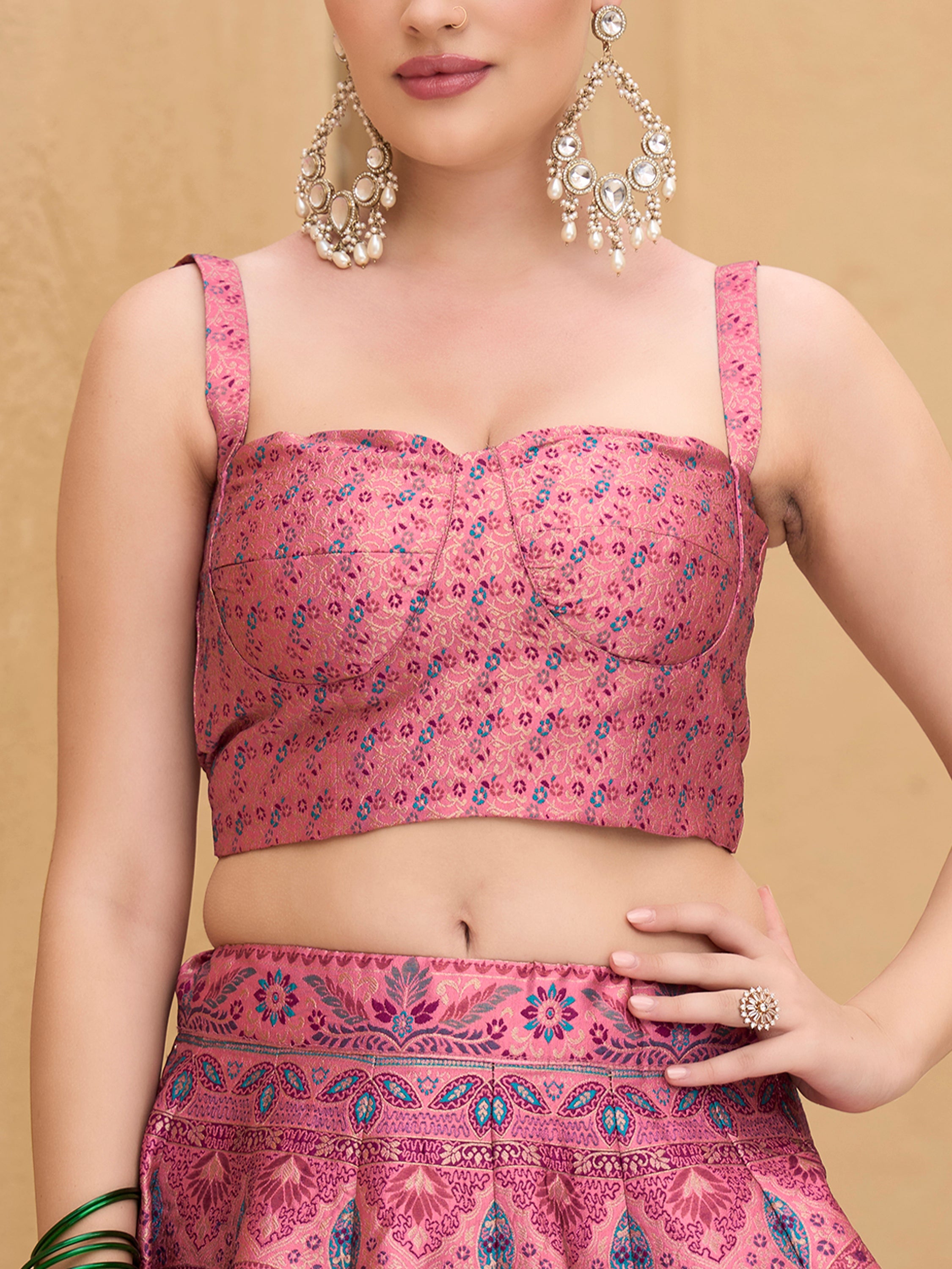 Women's Pink Kanjiwaram Lehengas