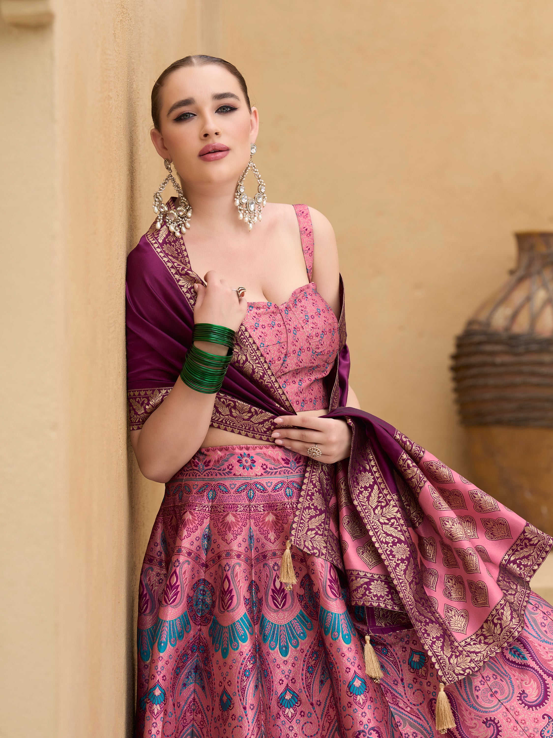 Women's Pink Kanjiwaram Lehengas