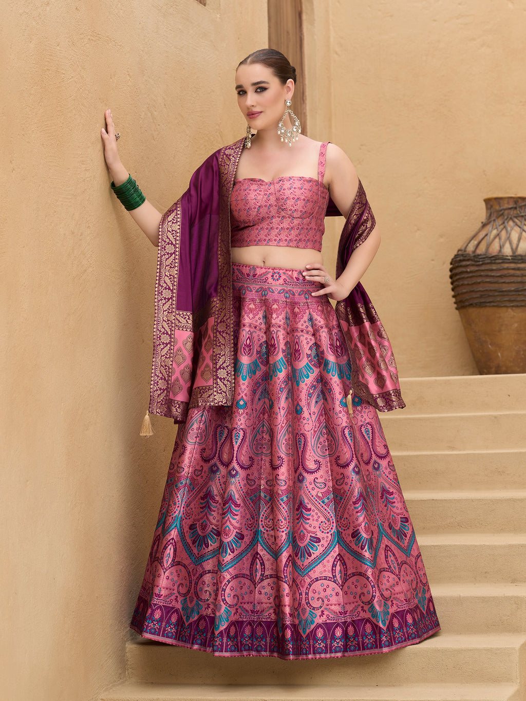 Women's Pink Kanjiwaram Lehengas