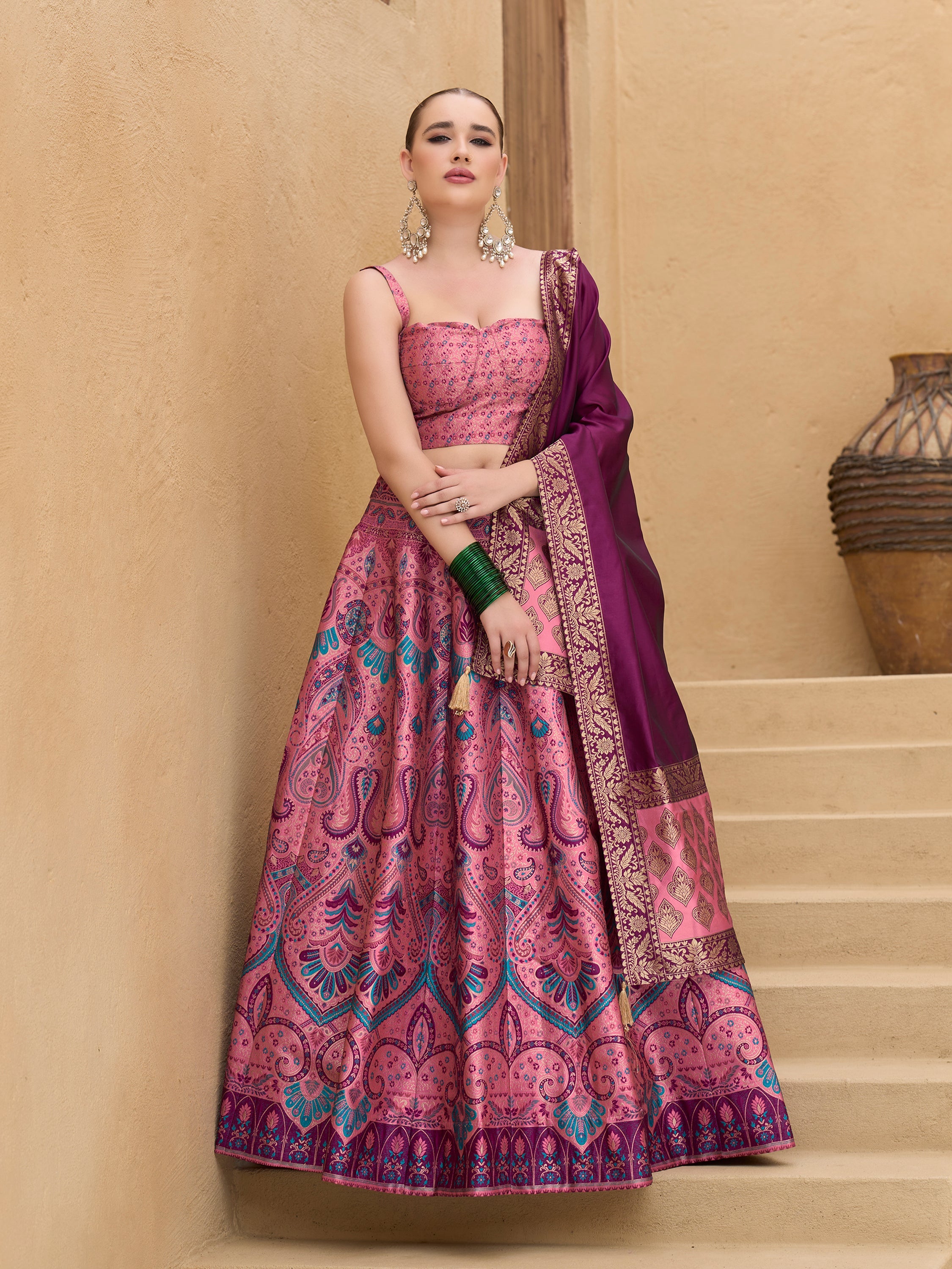 Women's Pink Kanjiwaram Lehengas