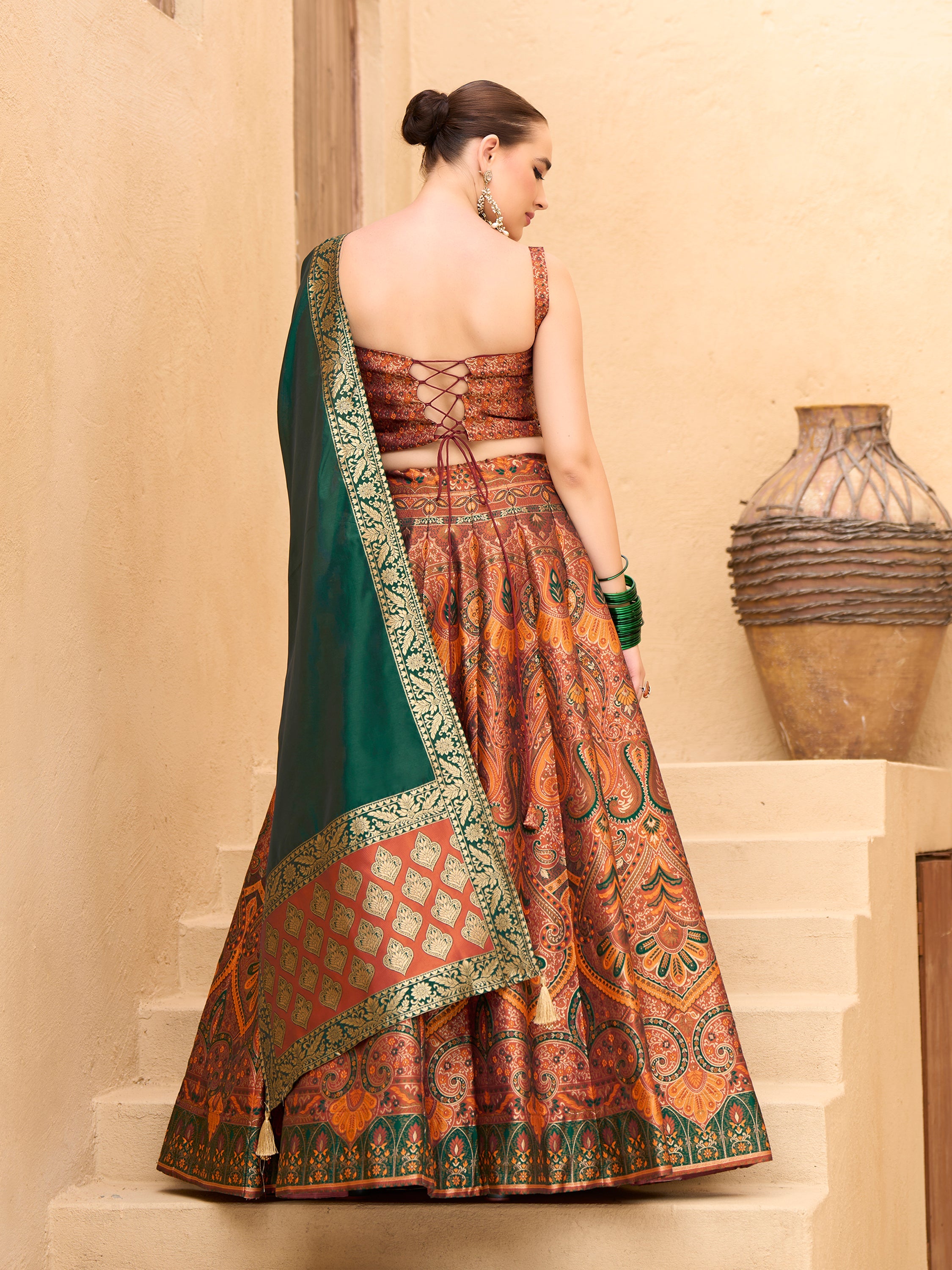 Women's Rust Kanjiwaram Lehengas