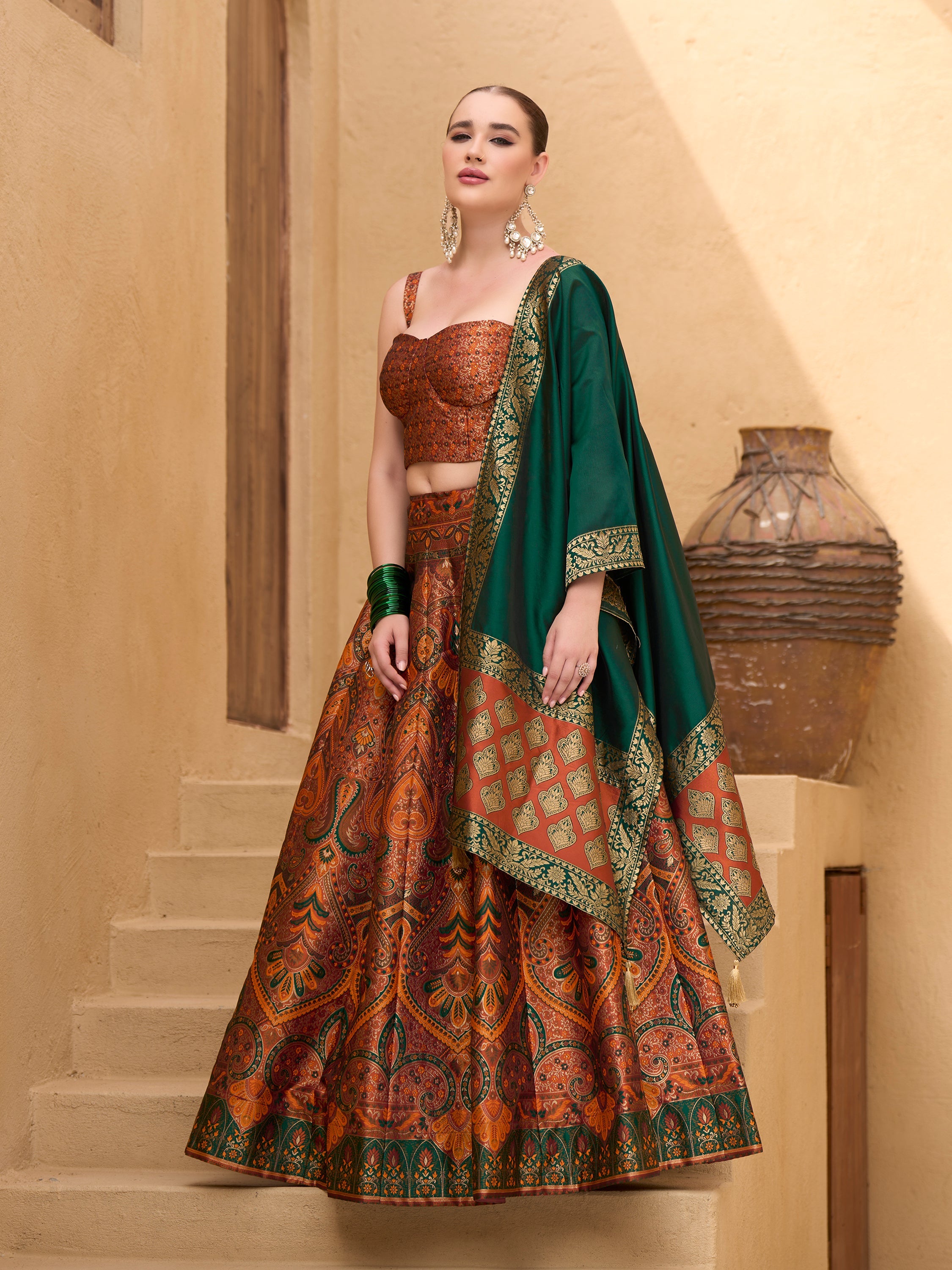 Women's Rust Kanjiwaram Lehengas