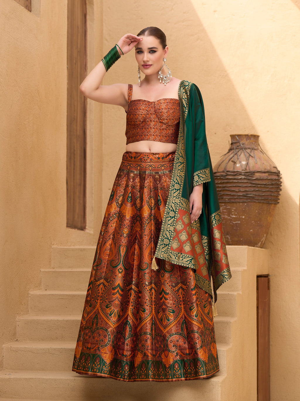Women's Rust Kanjiwaram Lehengas