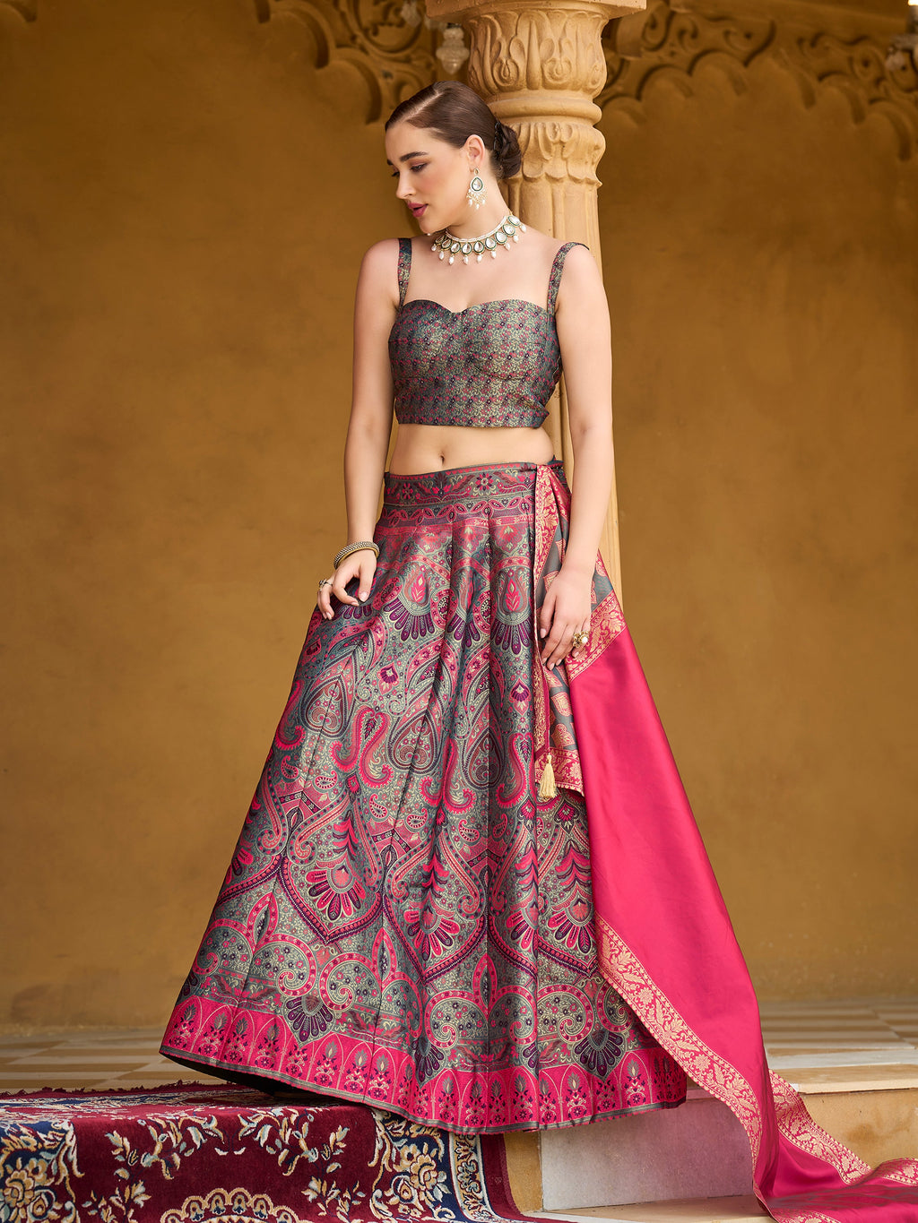 Women's Sea-Green Kanjiwaram Lehengas
